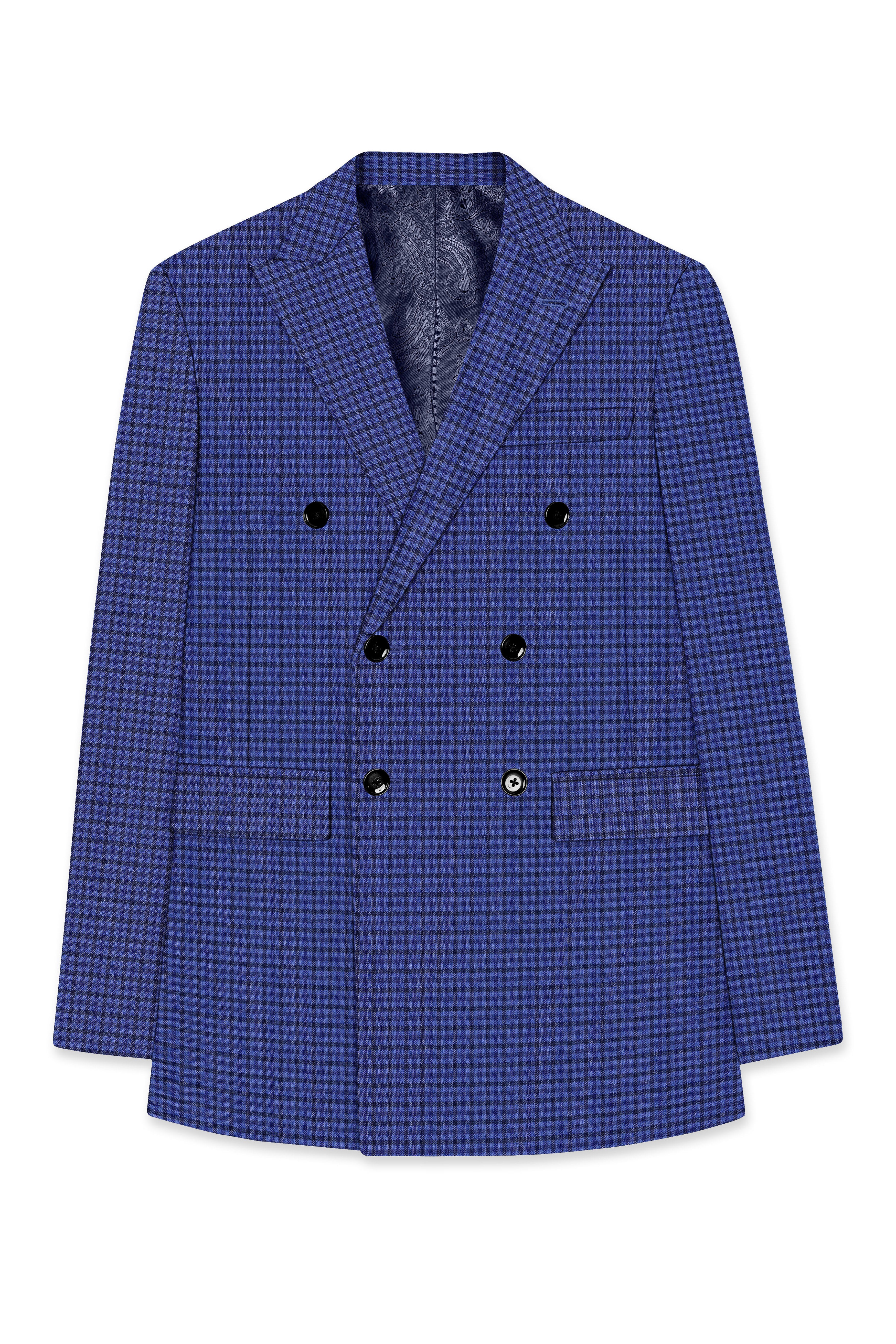 Victoria Blue Gingham Checkered Double Breasted Blazer