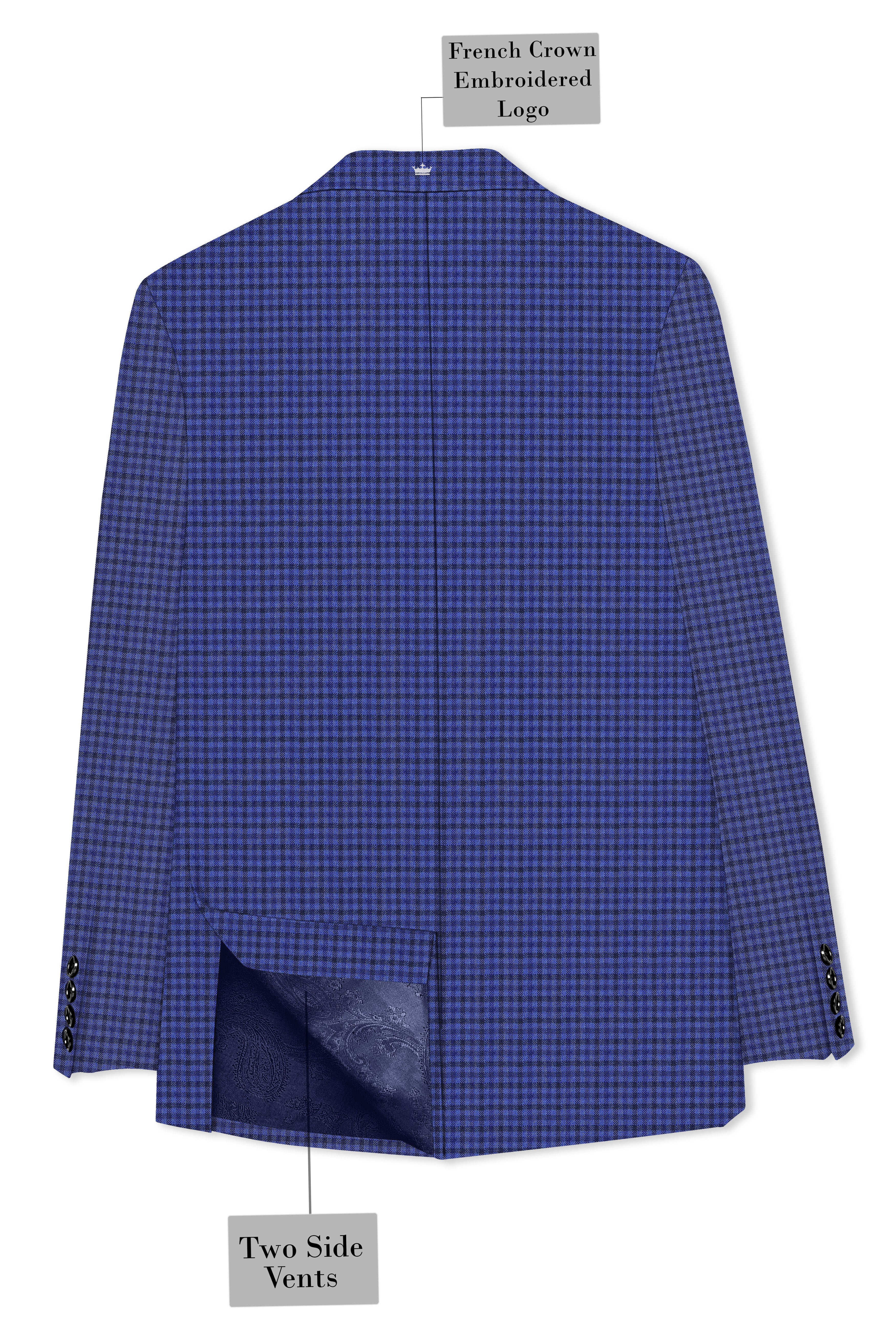 Victoria Blue Gingham Checkered Double Breasted Blazer