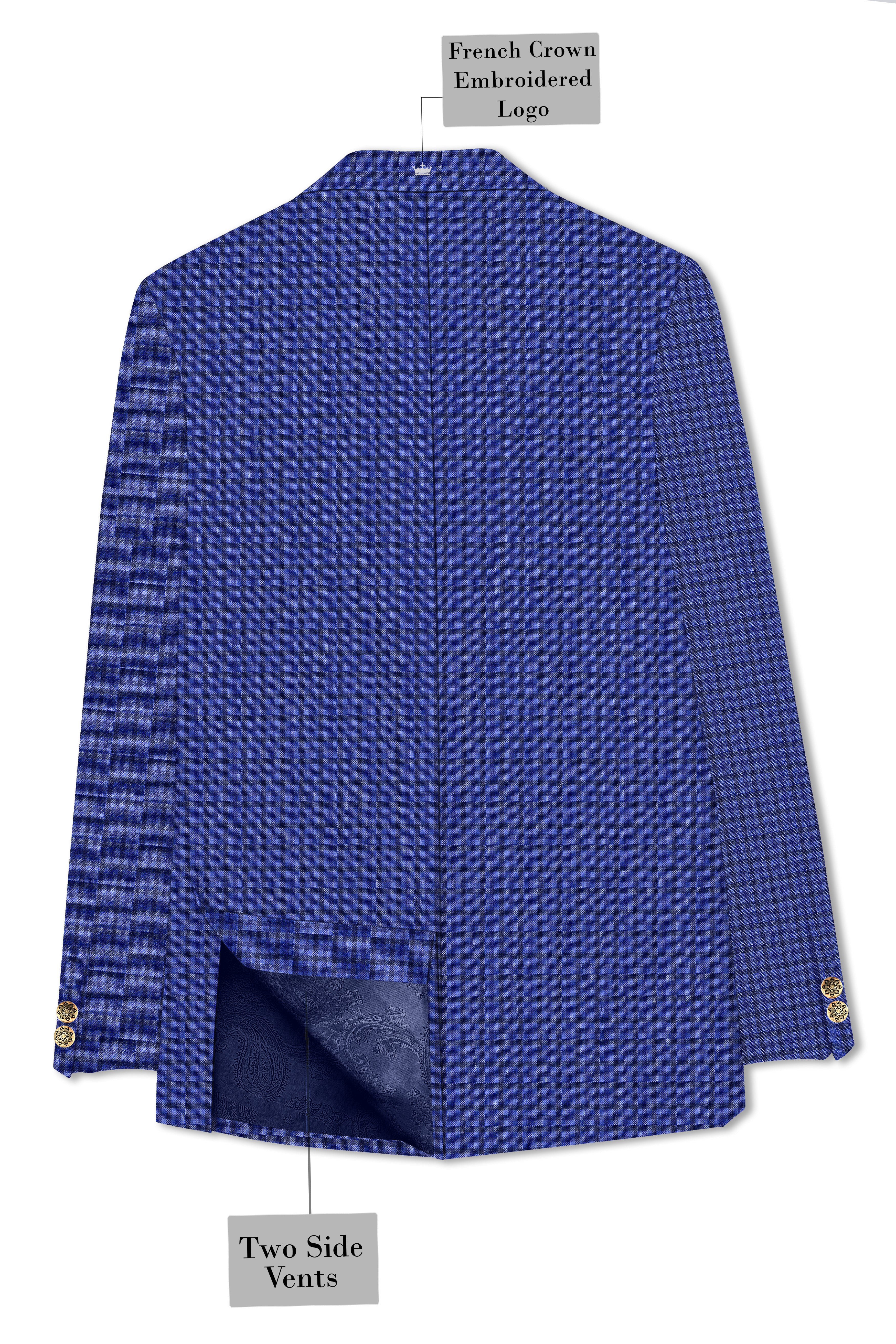 Victoria Blue Gingham Checkered Bandhgala Blazer