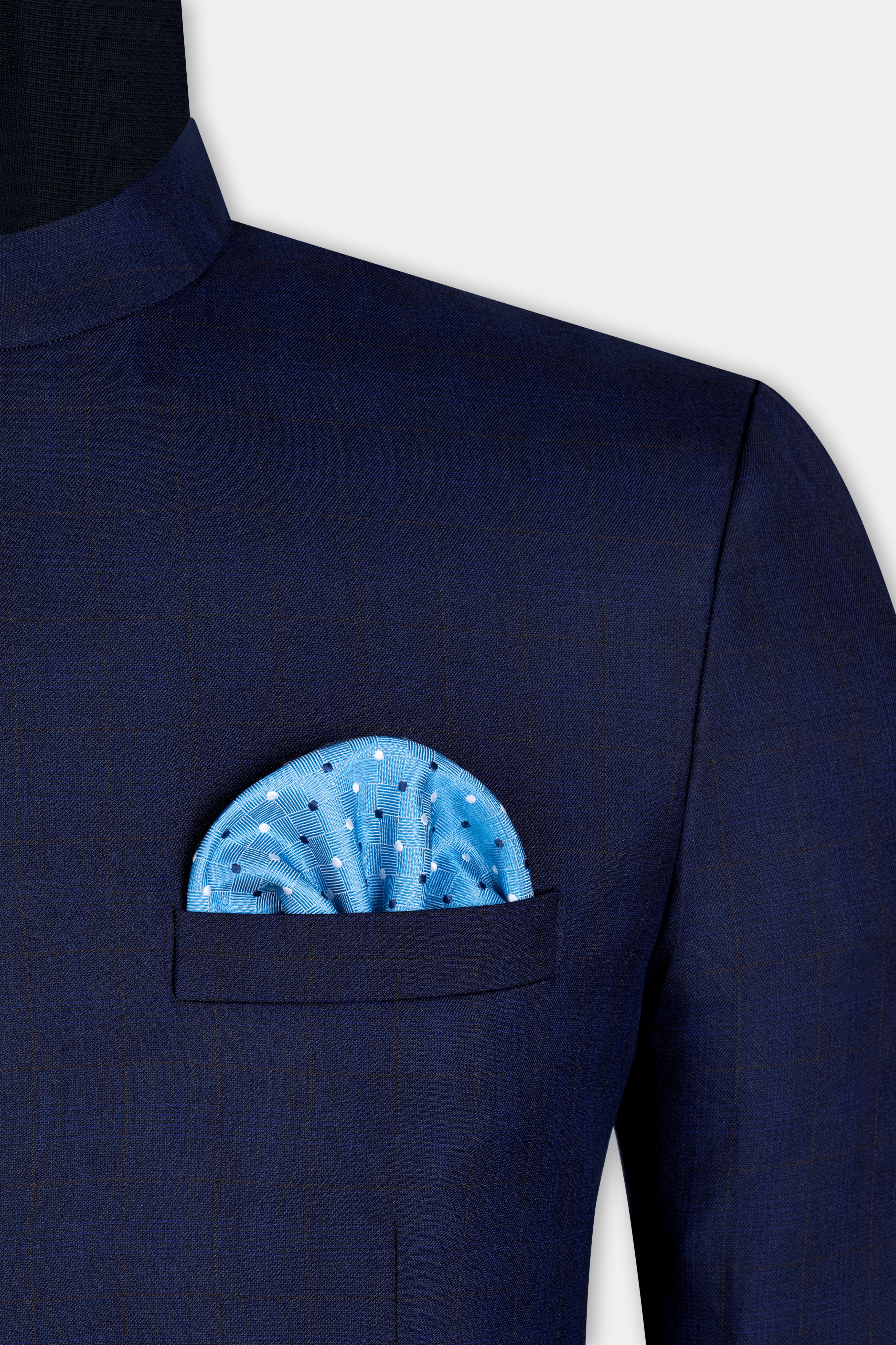 Tuna Blue Windowpane Cross Placket Bandhgaala Blazer