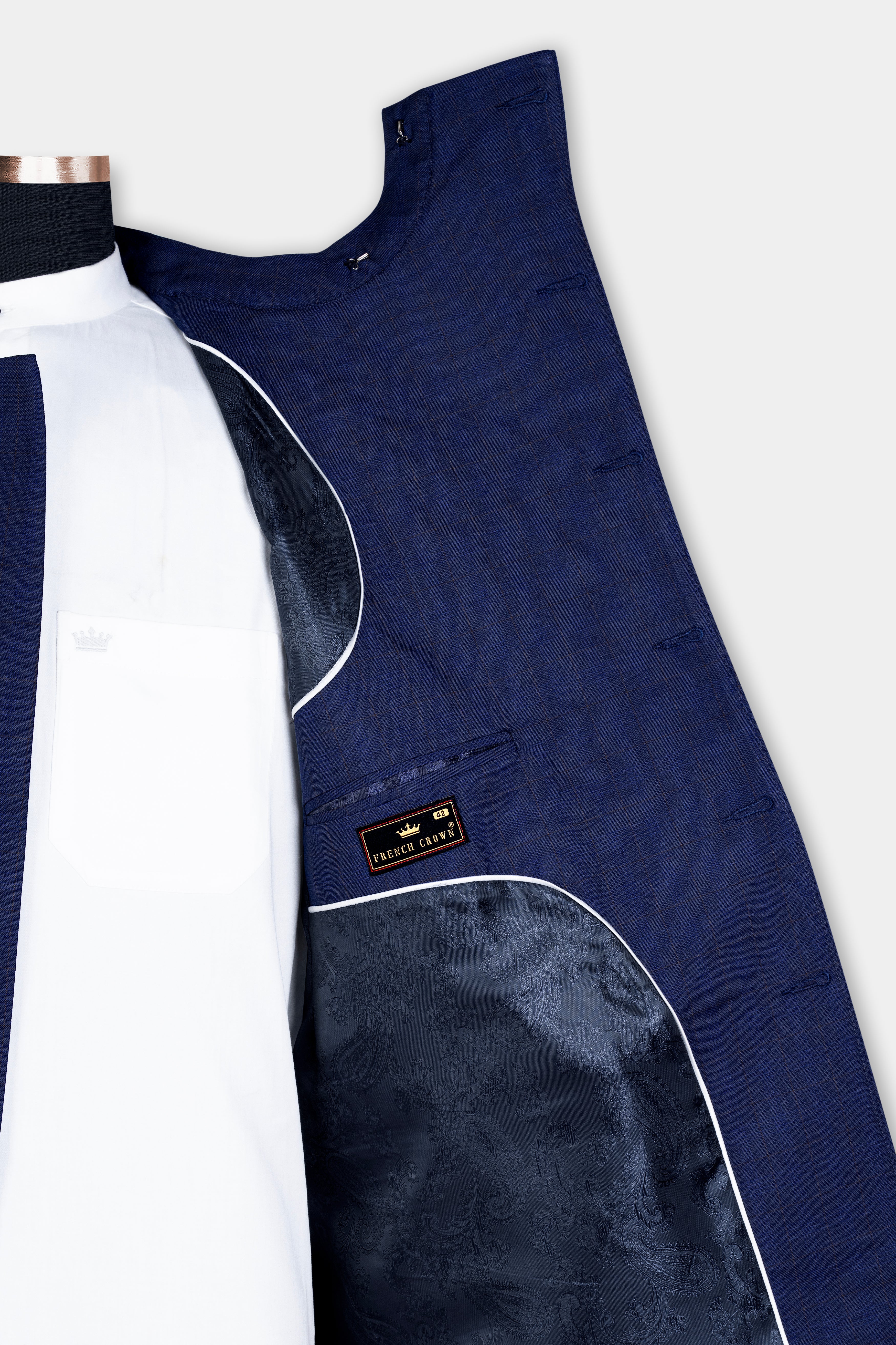 Tuna Blue Windowpane Cross Placket Bandhgaala Blazer
