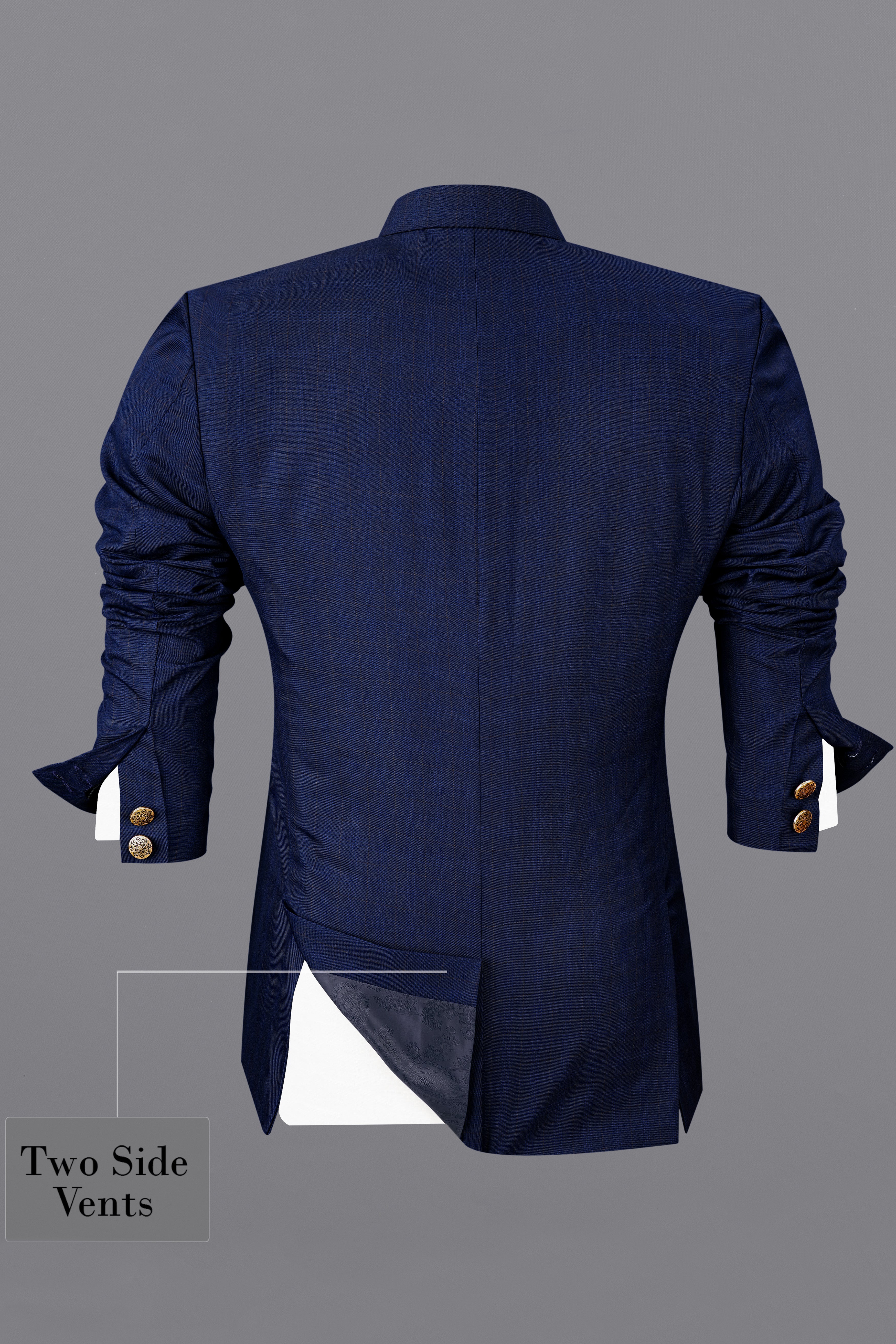 Tuna Blue Windowpane Cross Placket Bandhgaala Blazer