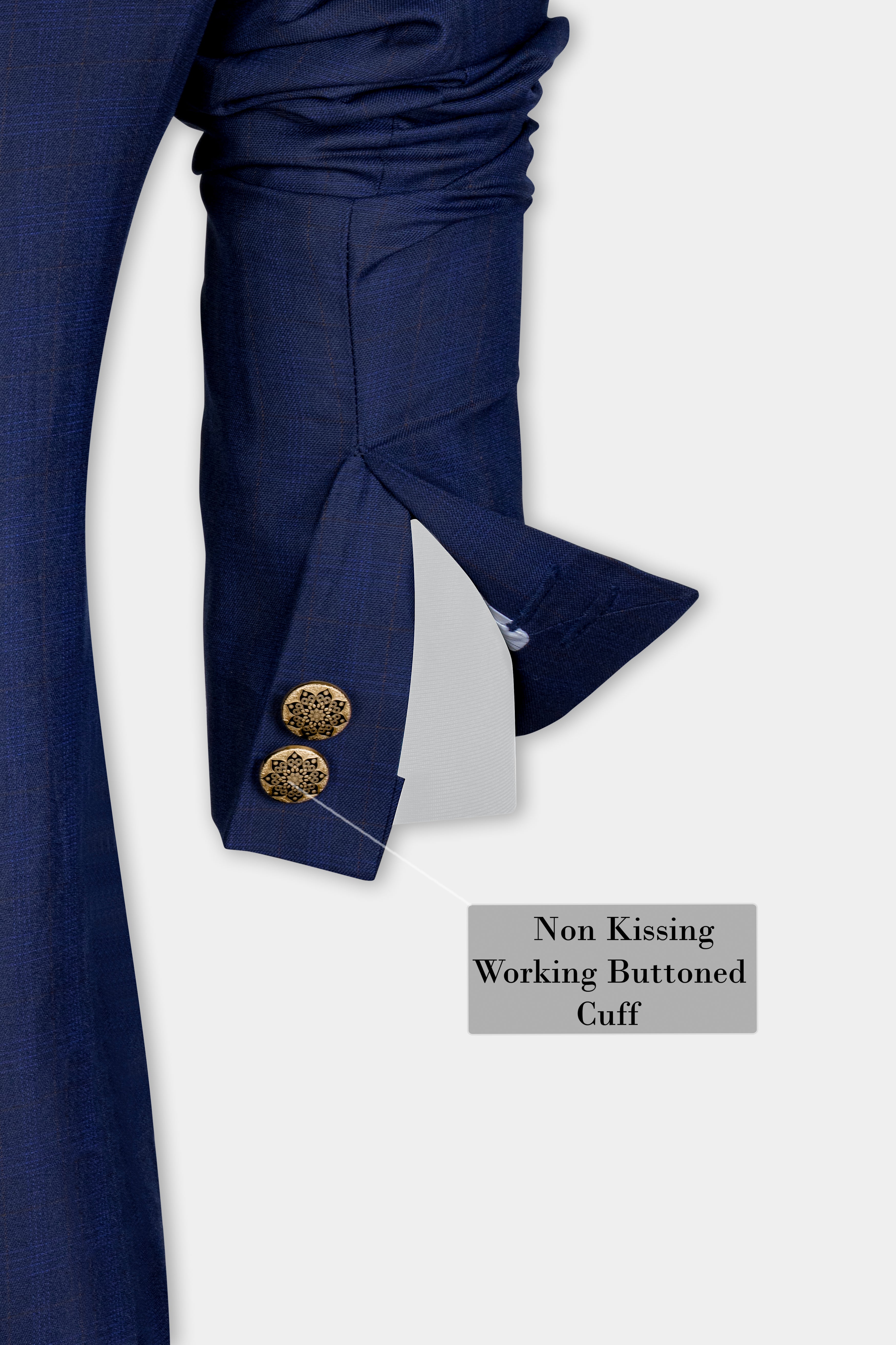 Tuna Blue Windowpane Cross Placket Bandhgaala Blazer