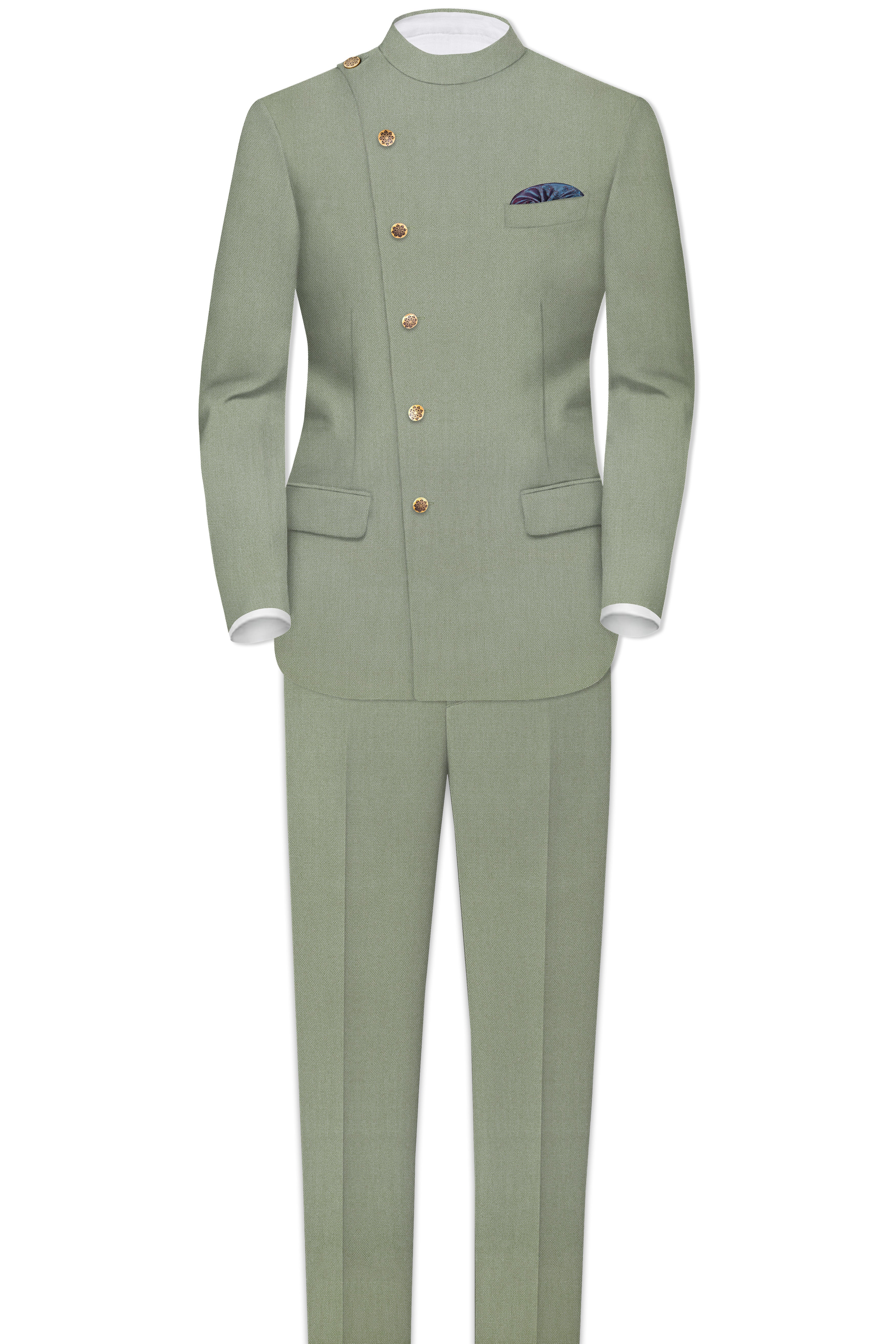 Sandstone Green Cross Placket Bandhgala Blazer
