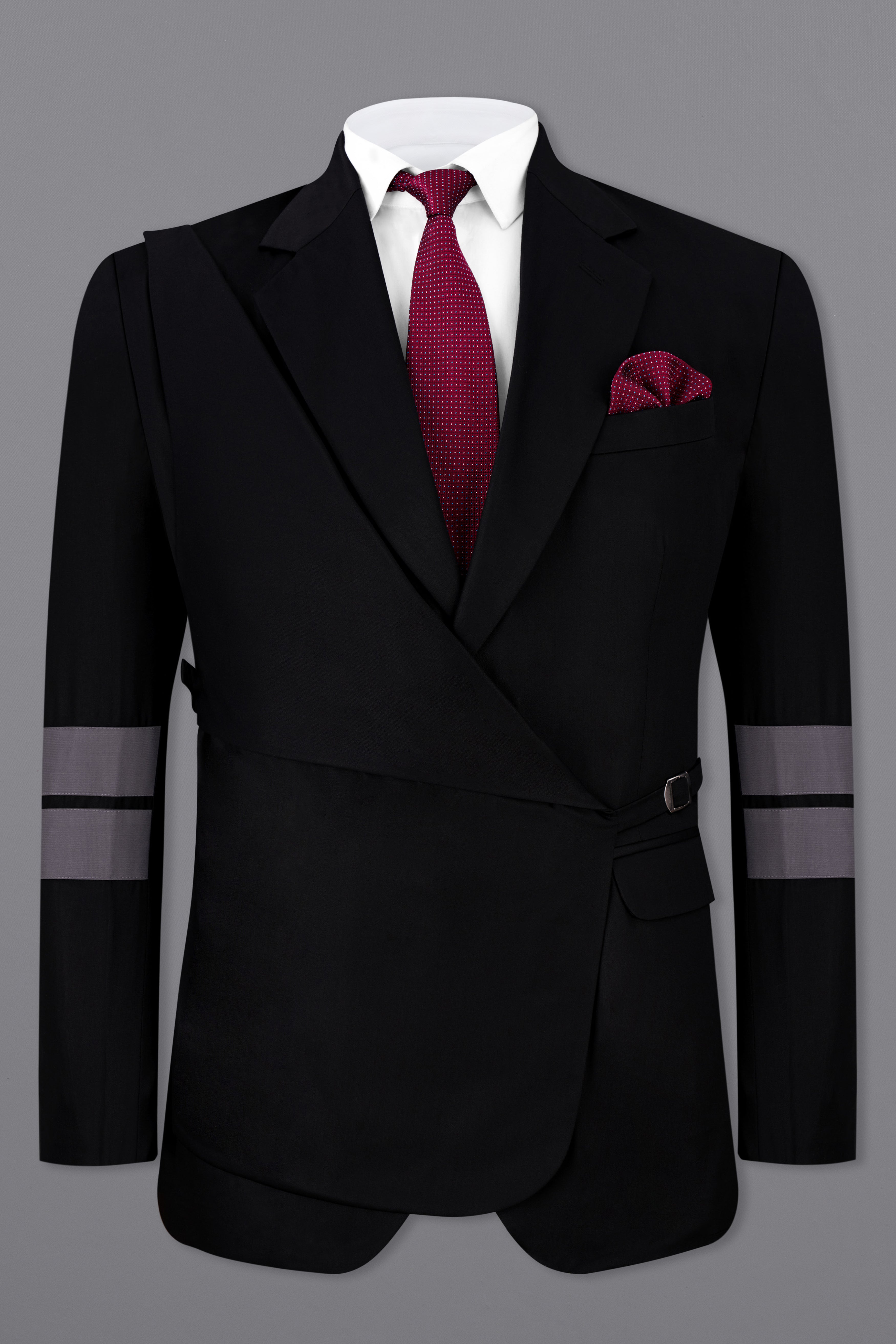 Jade Black Patch Work Designer Blazer with Belt Closure