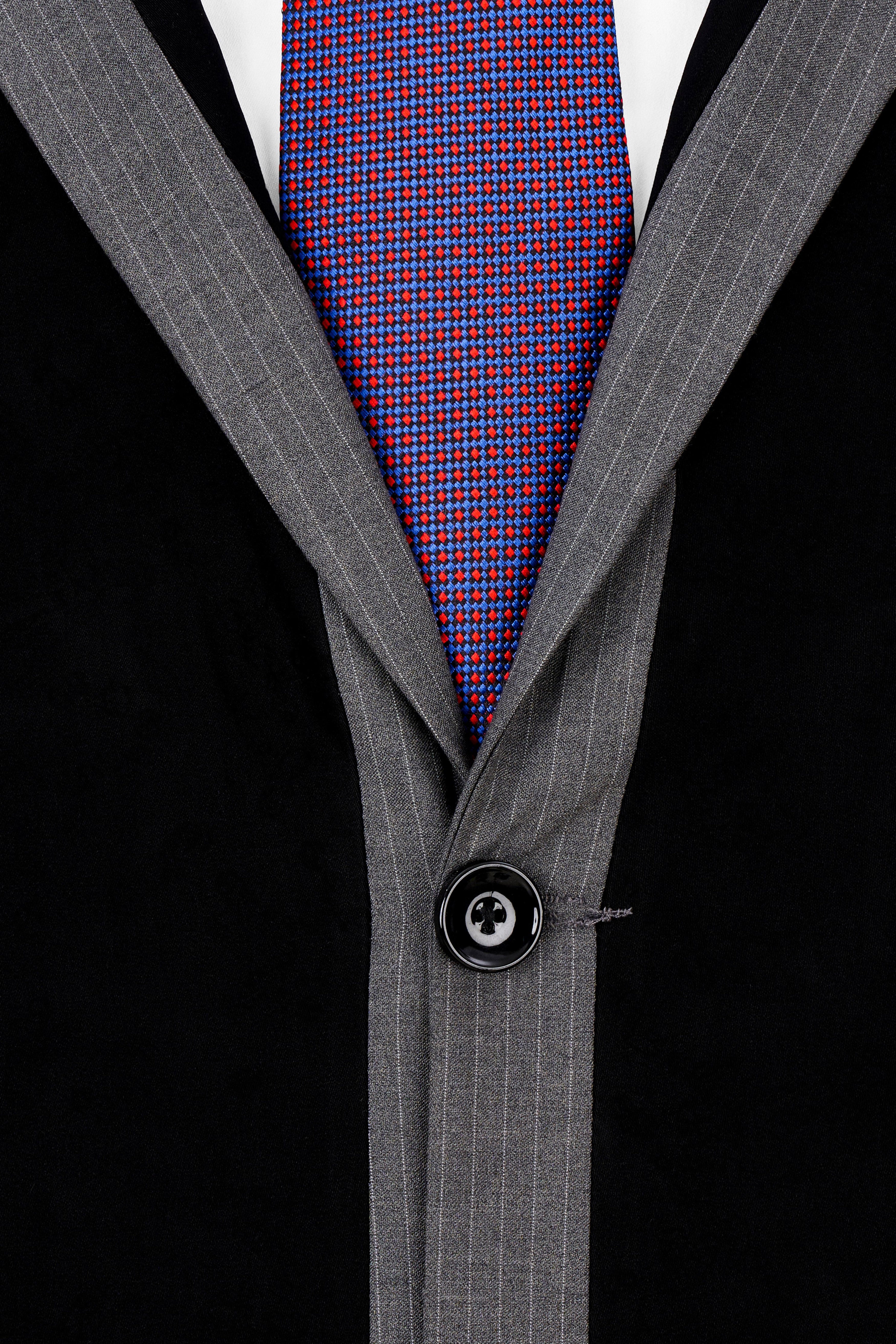 Noirex-Korean Black ( The Best Black We Have ) with Gray 4-Way Stretch Single Breasted Designer Blazer