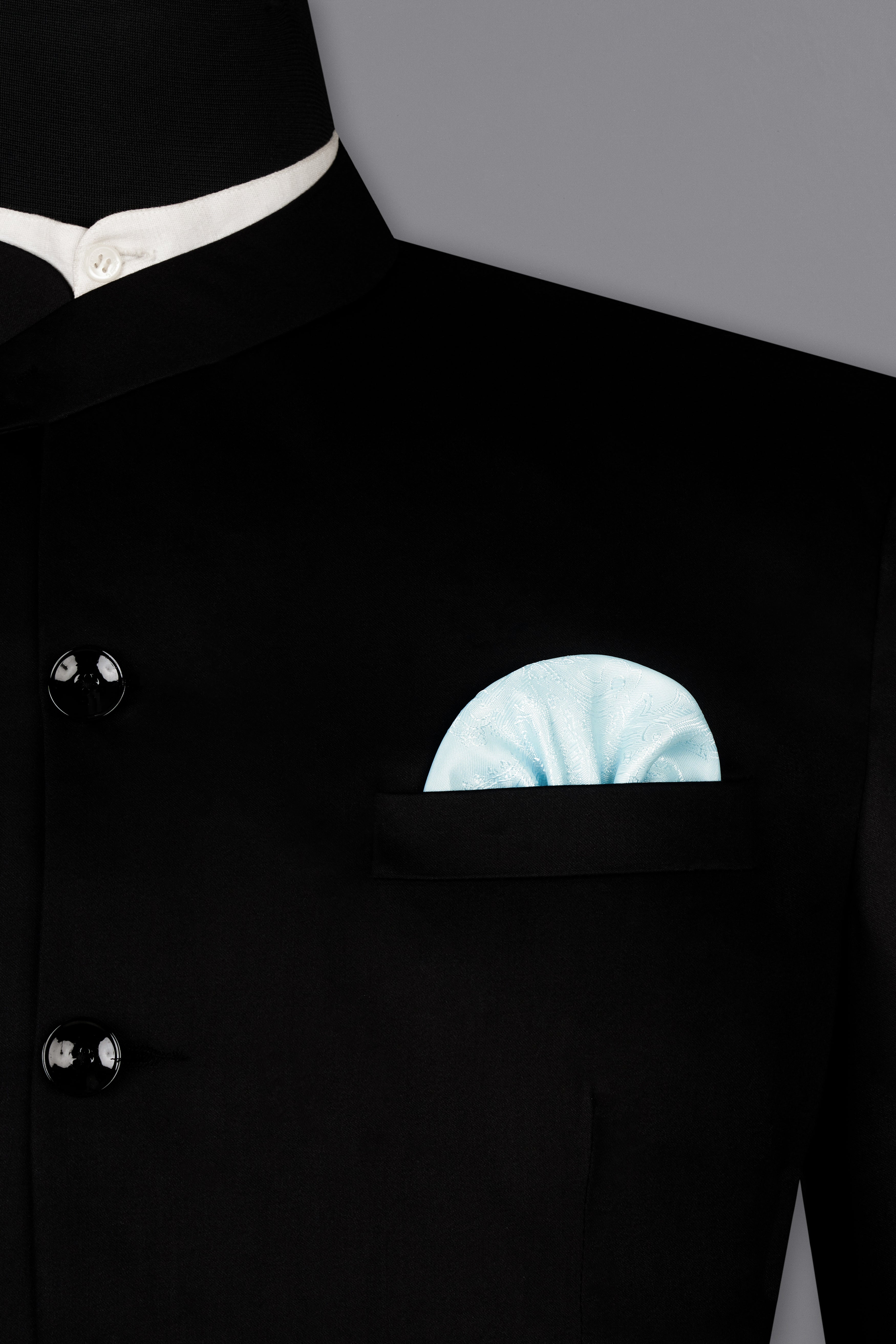 Noirex-Korean Black (The Best Black We Have ) 4-Way Stretch Wrinkle-Free Fluid Drape Fabric Bandhgala Designer Blazer