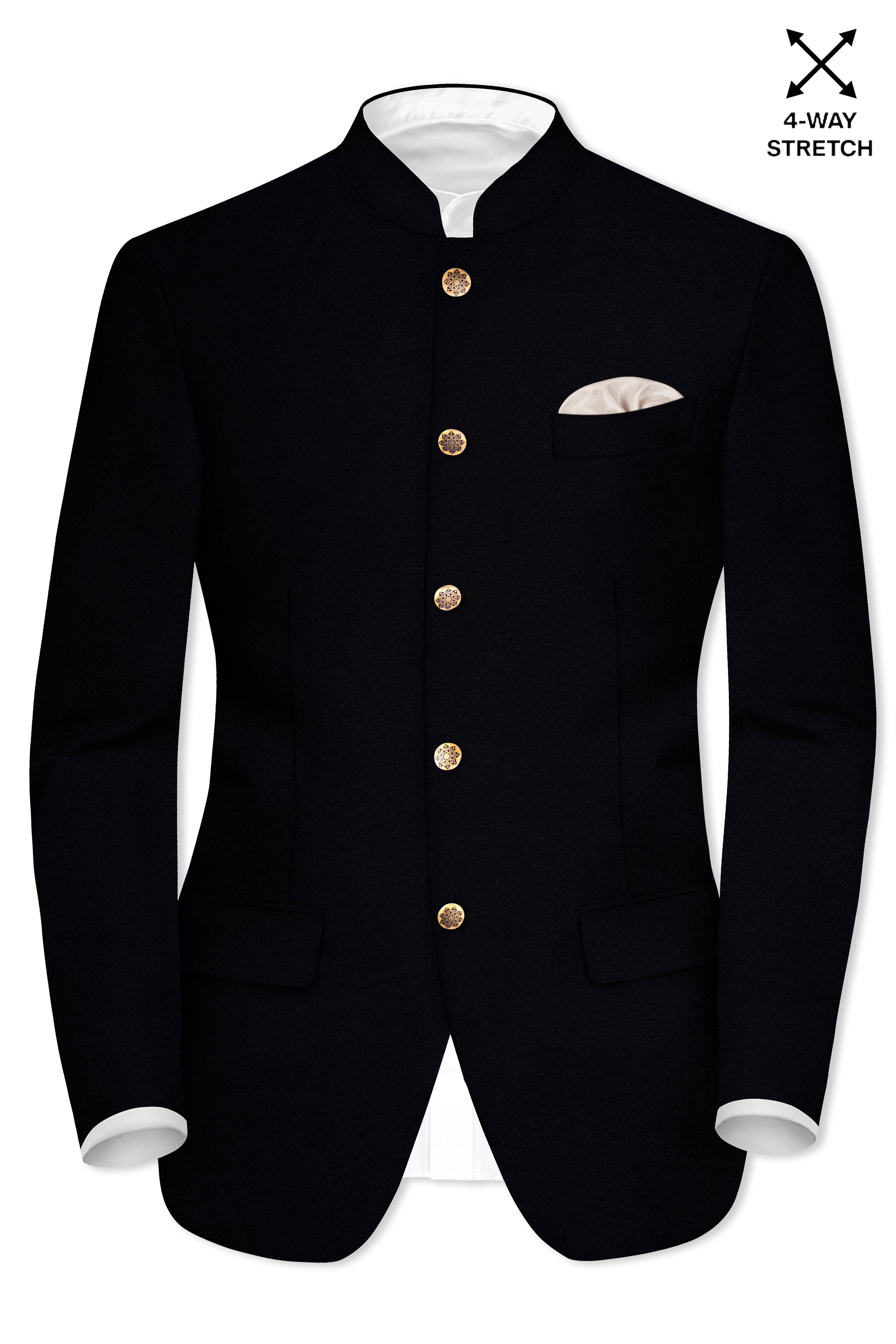 Noirex-Korean Black (The Best Black We Have) Bandhgala 4-Way Stretch Blazer