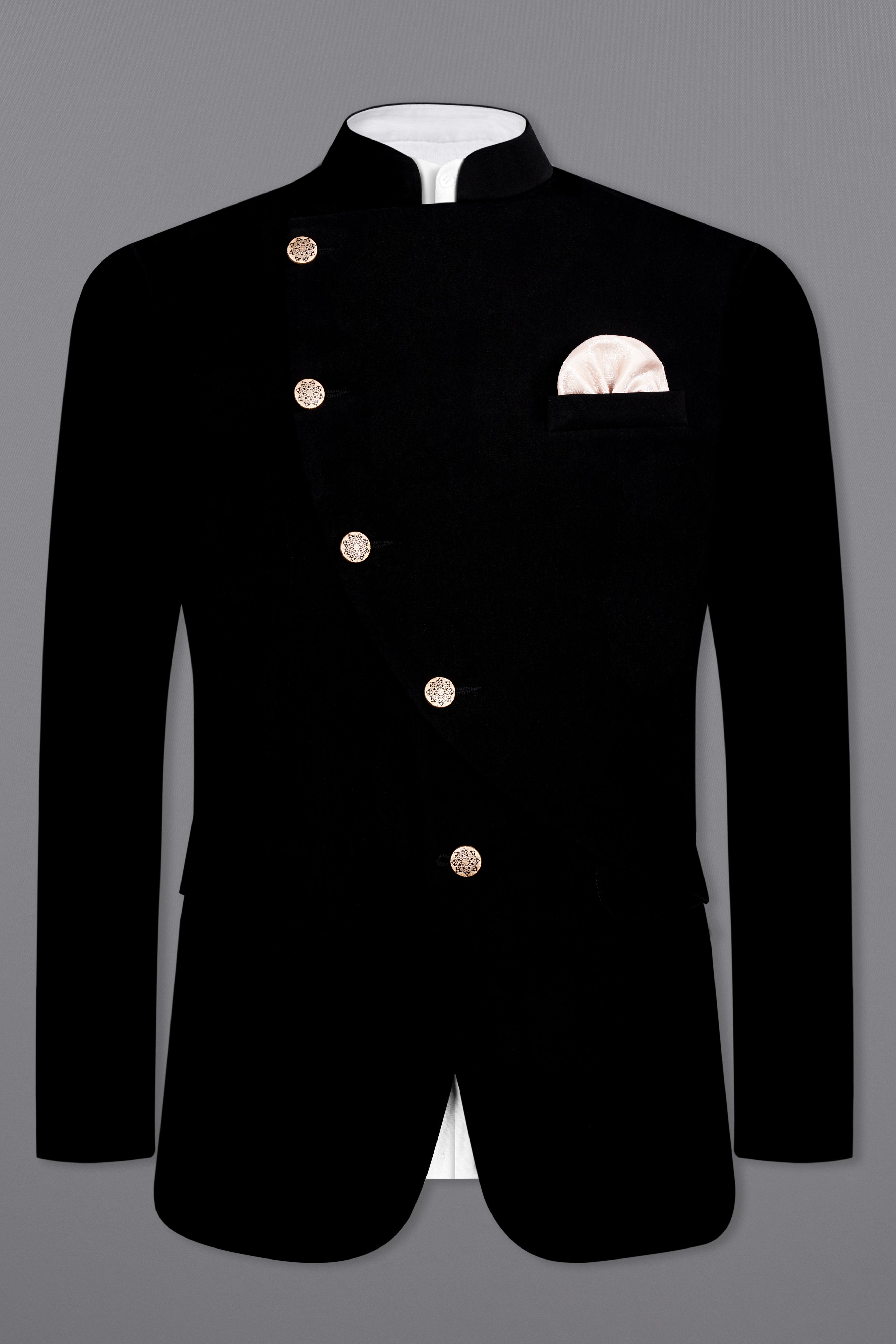 Noirex-Korean Black (The Best Black We Have) 4-Way Stretch Bandhgala Designer Blazer