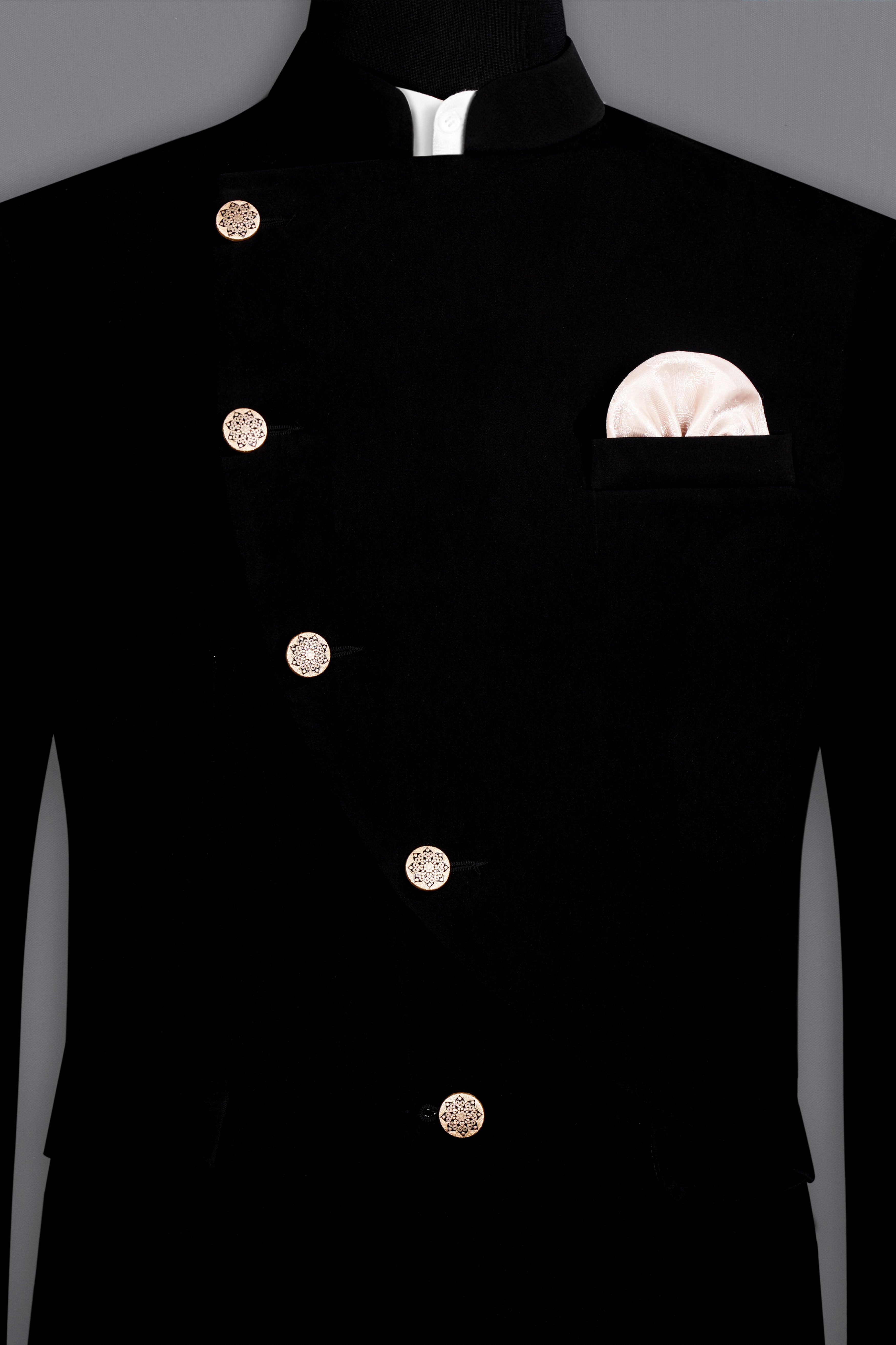 Noirex-Korean Black (The Best Black We Have) 4-Way Stretch Bandhgala Designer Blazer