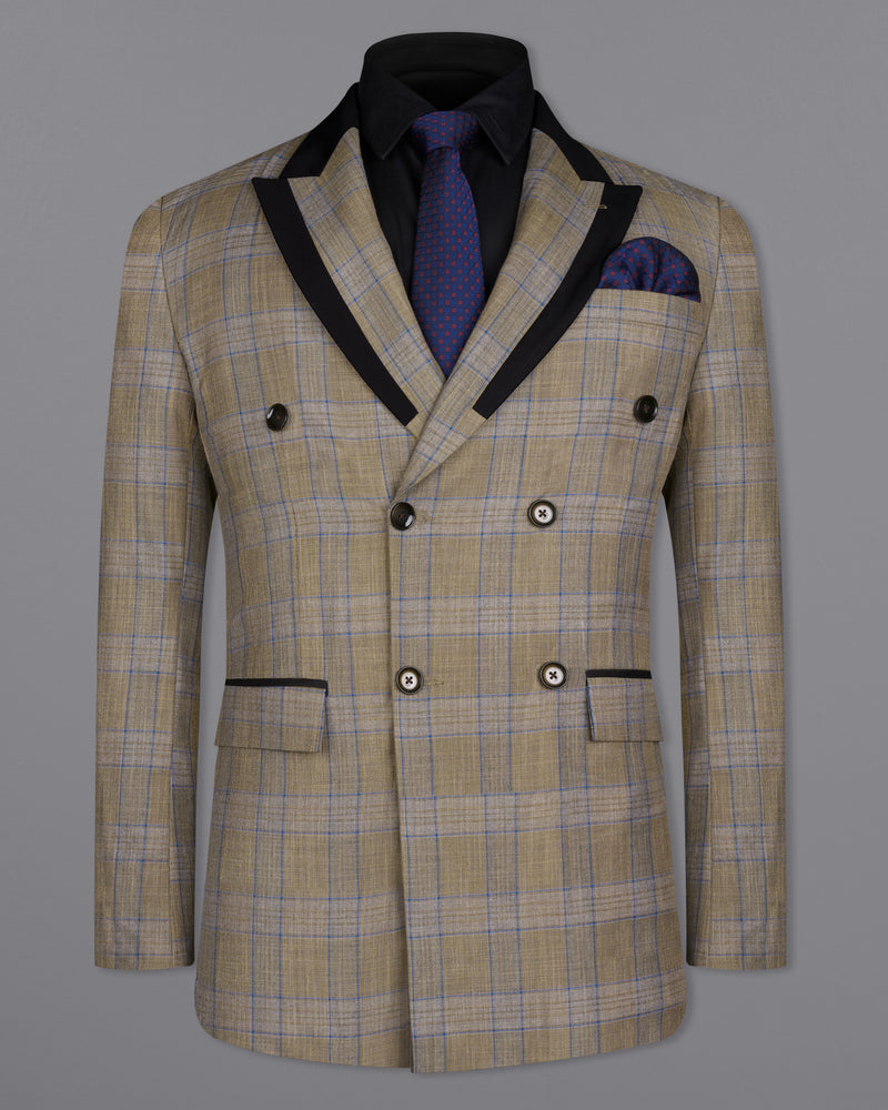 Arrowtown Brown with Azure Blue Plaid Double Breasted Designer Blazer BL2611-DB-D145-36, BL2611-DB-D145-38, BL2611-DB-D145-40, BL2611-DB-D145-42, BL2611-DB-D145-44, BL2611-DB-D145-46, BL2611-DB-D145-48, BL2611-DB-D145-50, BL2611-DB-D145-52, BL2611-DB-D145-54, BL2611-DB-D145-56, BL2611-DB-D145-58, BL2611-DB-D145-60