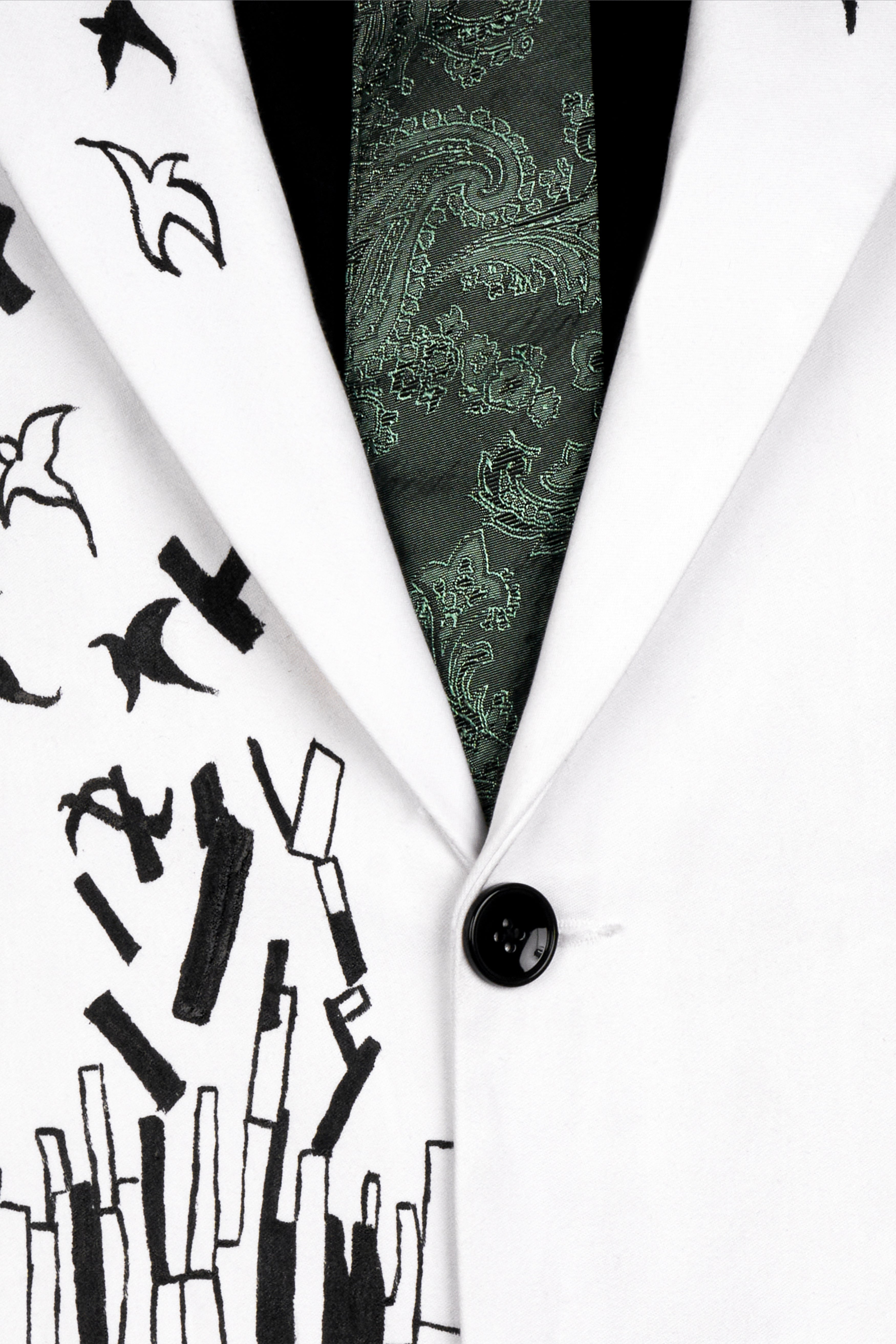 Bright White With Attractive Hand Painted Stretchable Single Breasted Designer Blazer