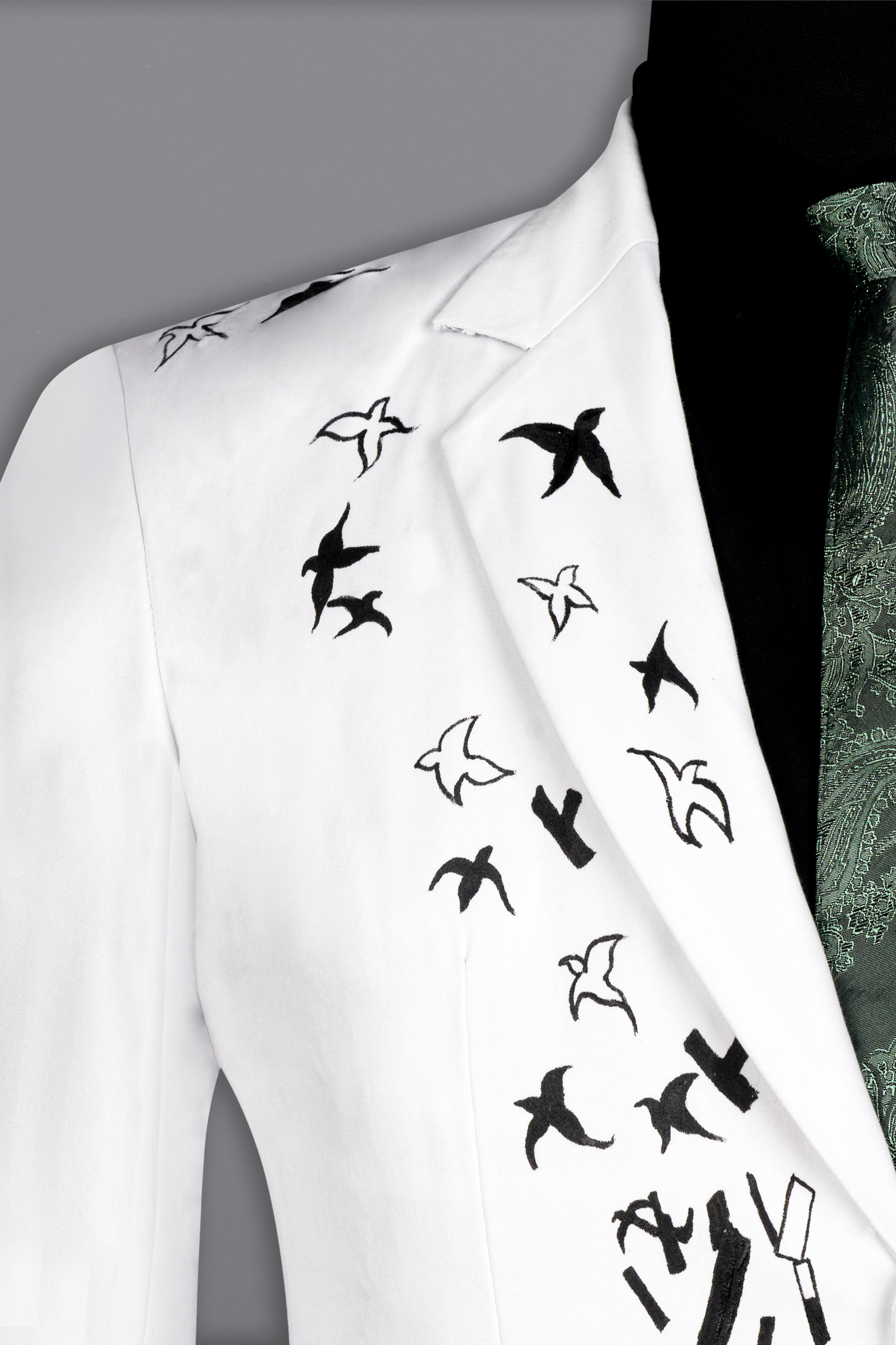 Bright White With Attractive Hand Painted Stretchable Single Breasted Designer Blazer