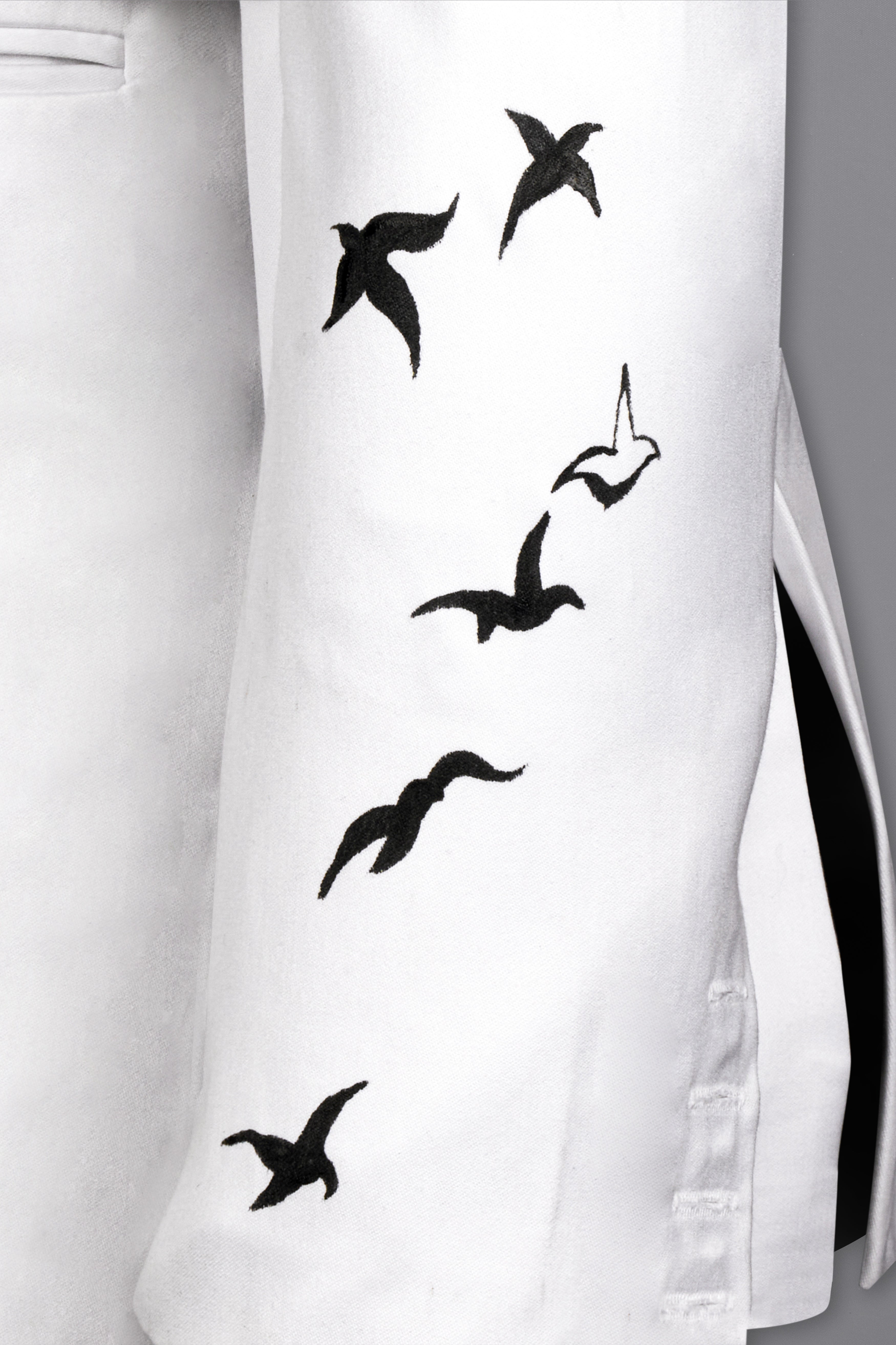 Bright White With Attractive Hand Painted Stretchable Single Breasted Designer Blazer