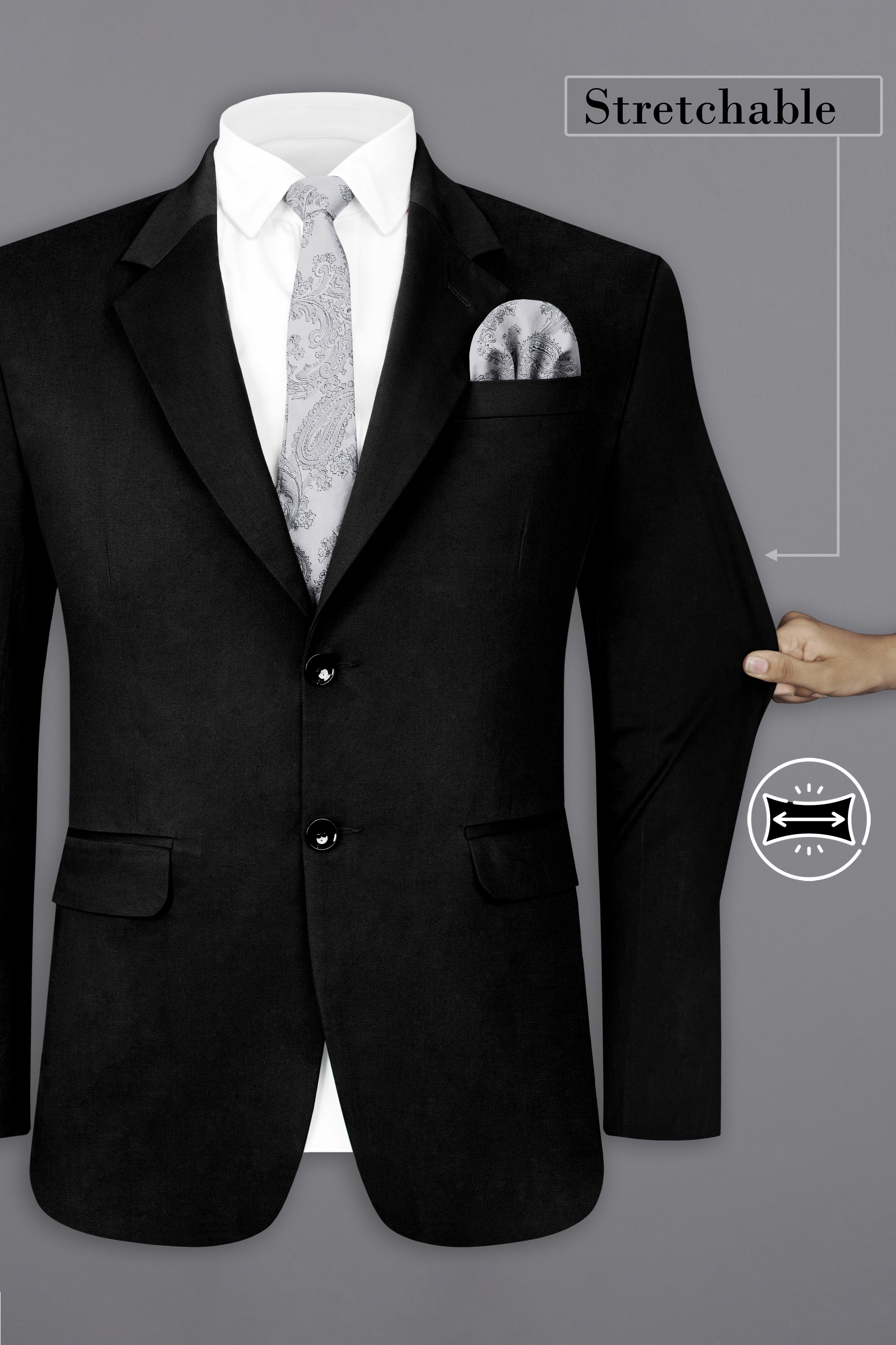 Jade Black Solid Stretchable Premium Cotton traveler Blazer