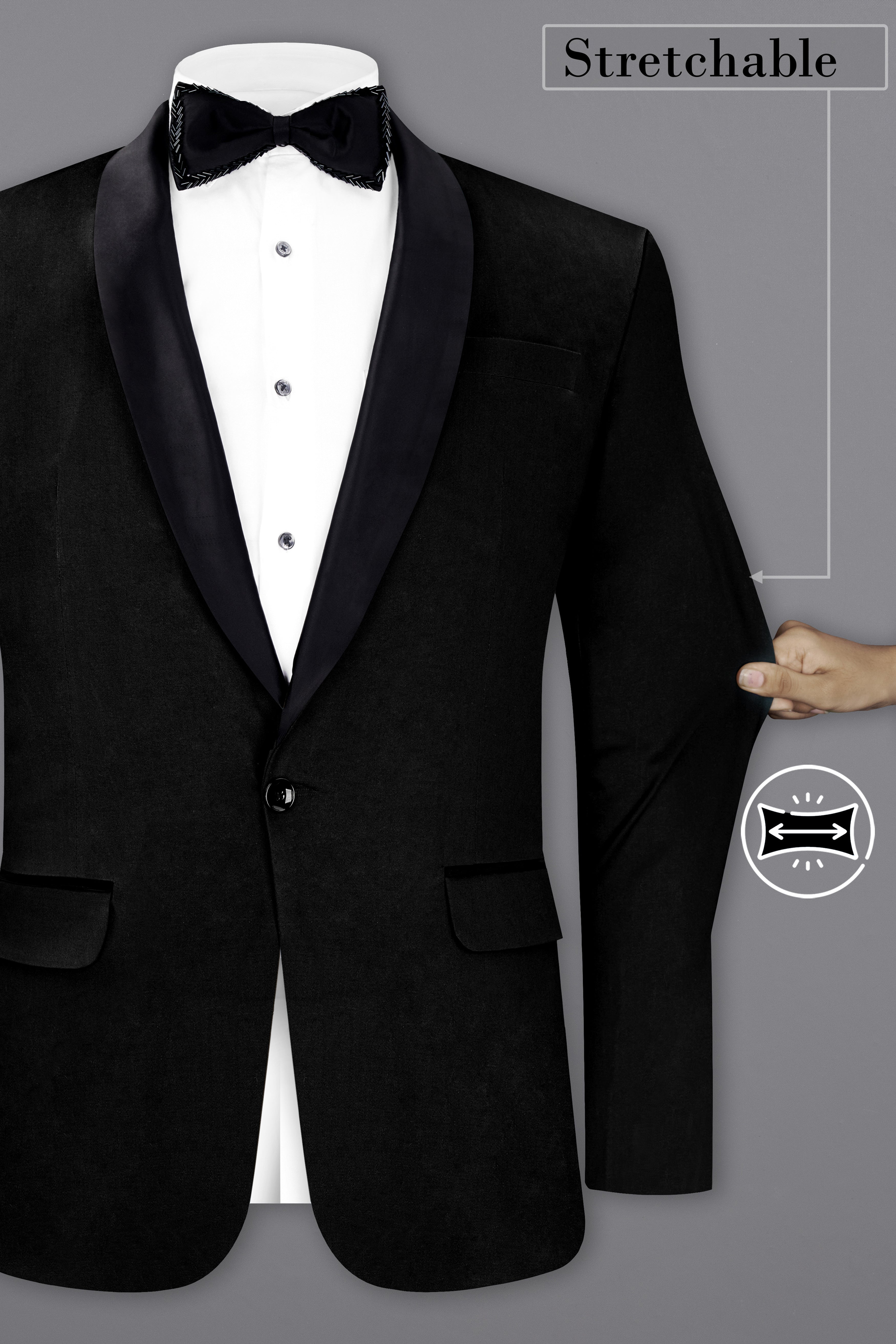 Jade Black Stretchable Premium Cotton Tuxedo traveler Blazer