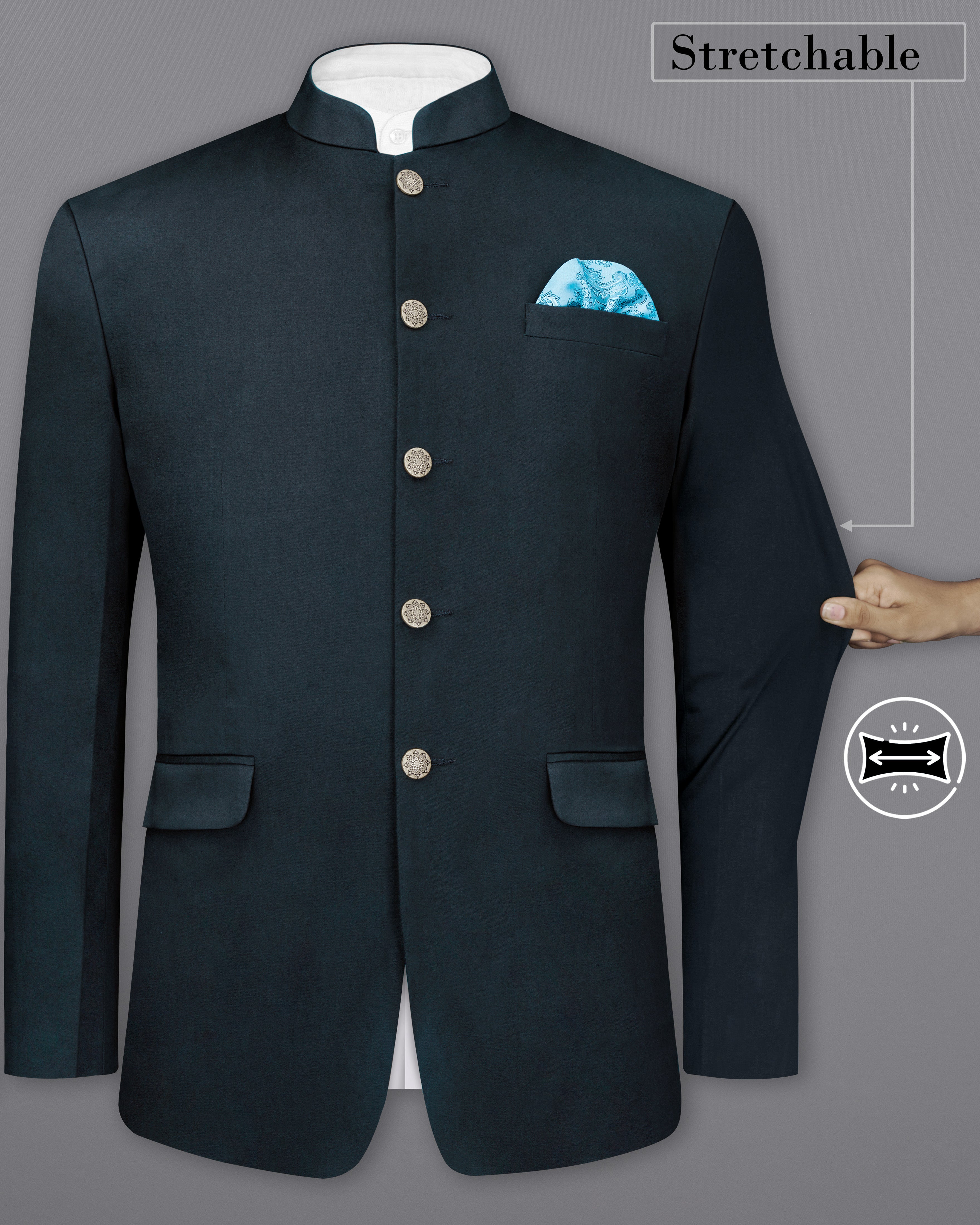 Timber Sea Green Solid Stretchable Premium Cotton Bandhgala traveler Blazer