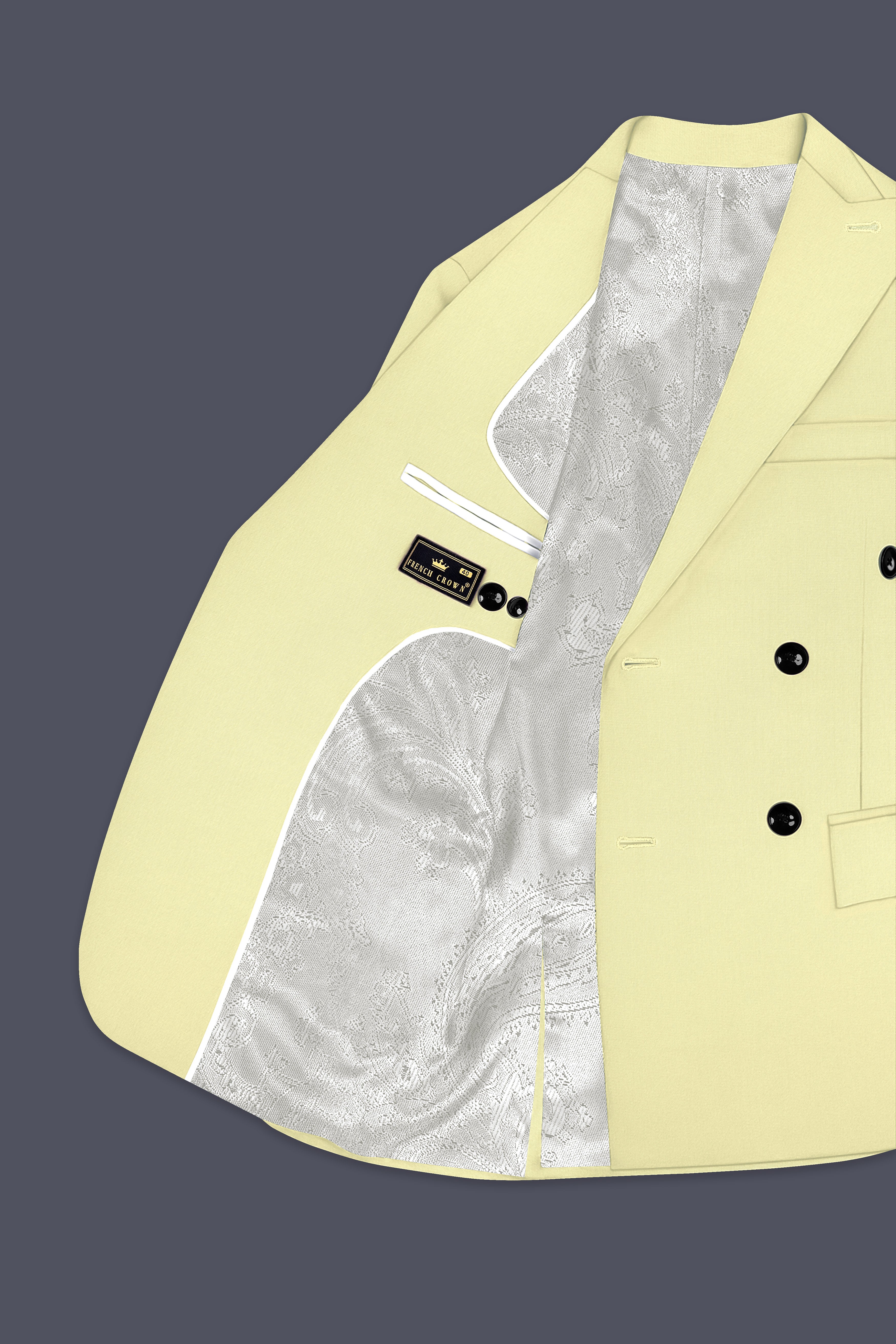 Maize Cream Stretchable Double Breasted Premium Cotton traveler Blazer