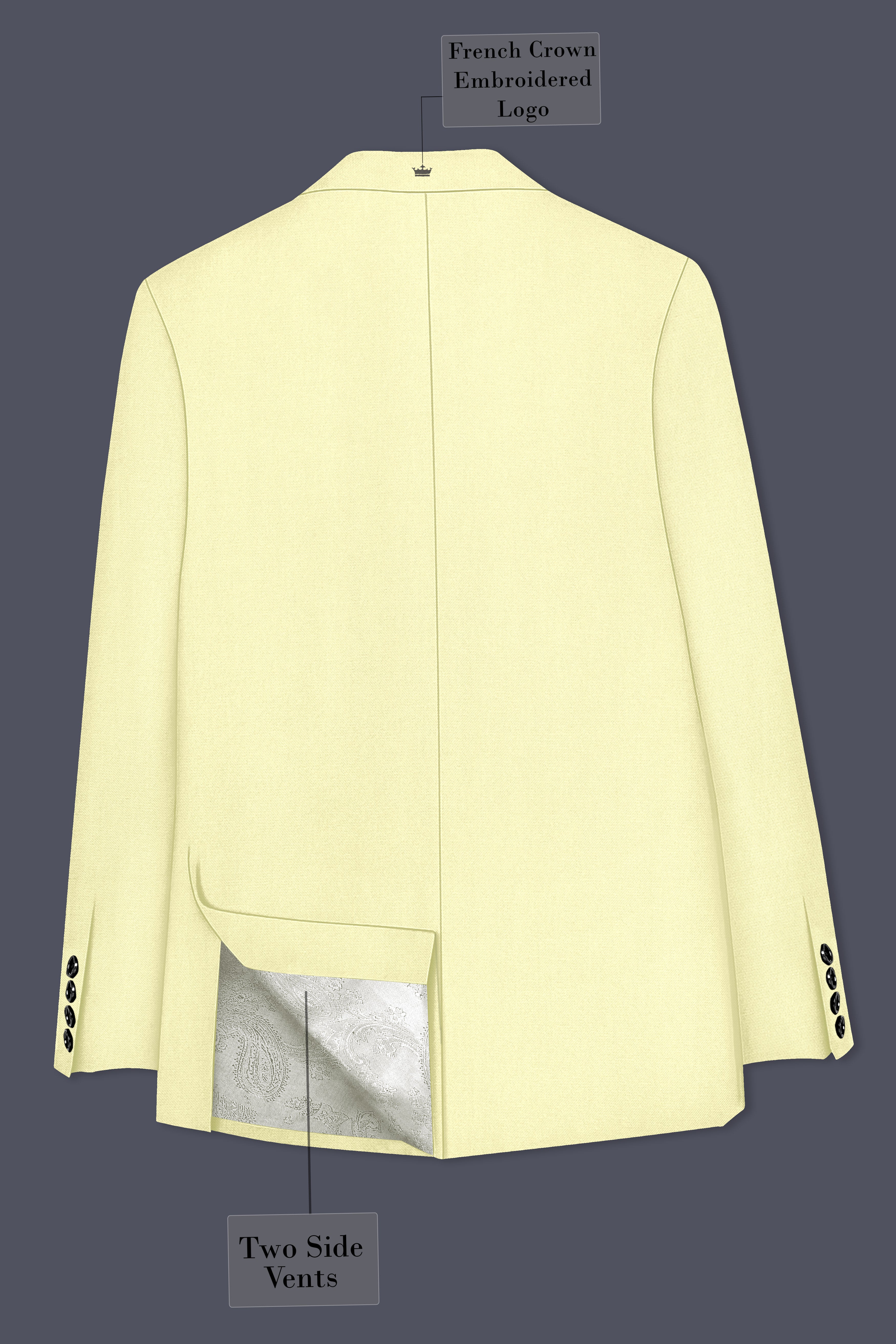 Maize Cream Stretchable Double Breasted Premium Cotton traveler Blazer