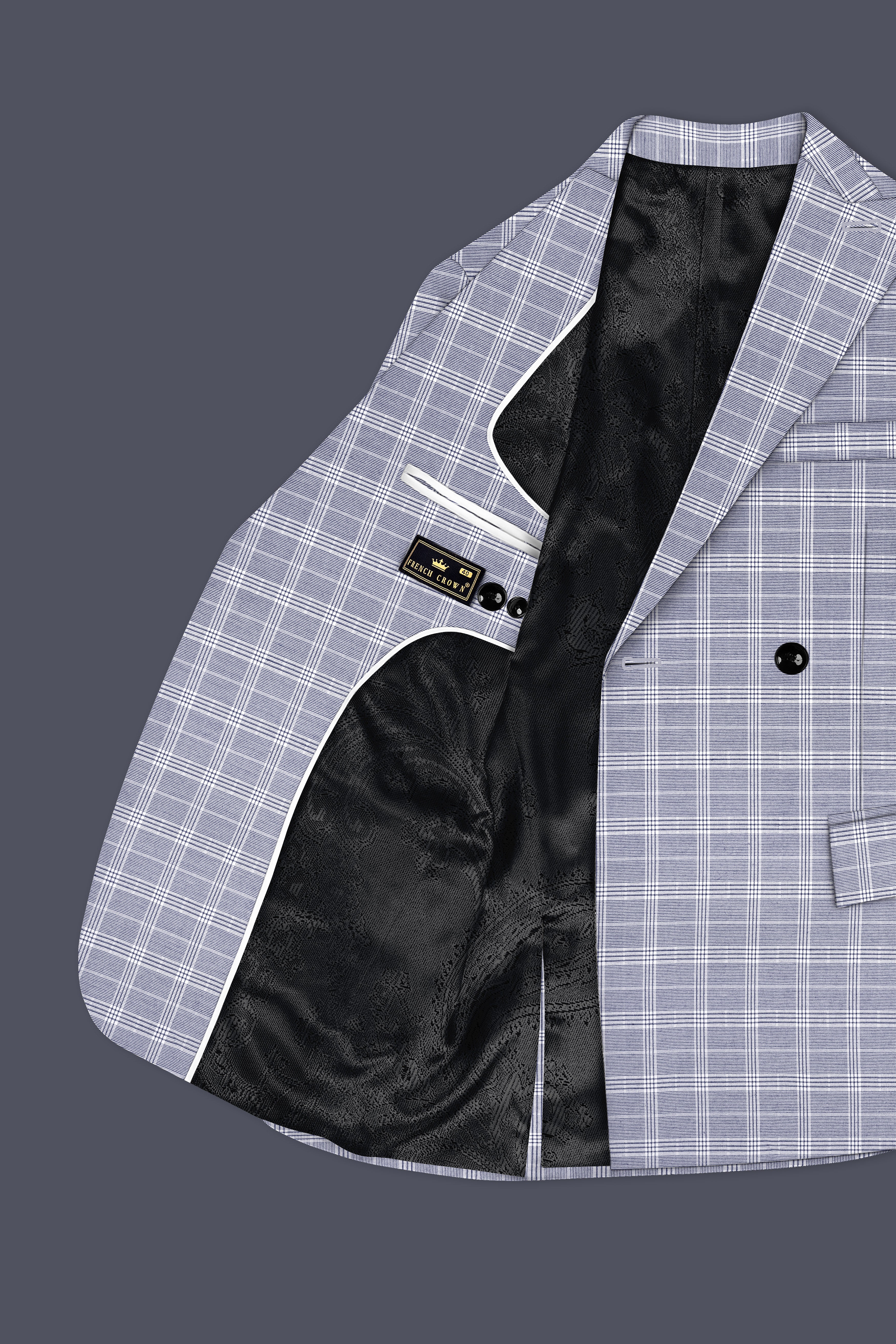 Monsoon Steel Gray Plaid Double-Breasted Blazer