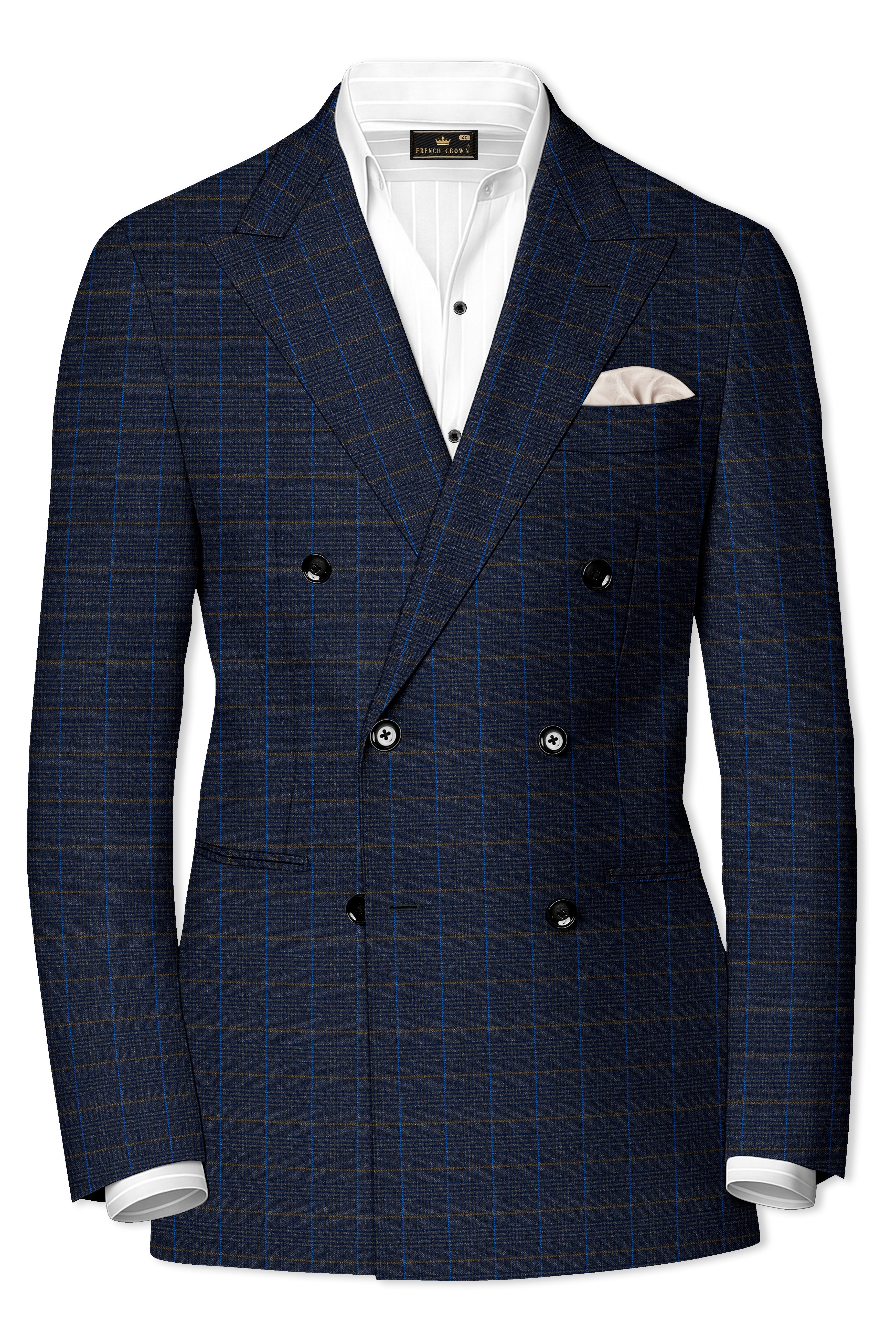 Iridium Gray Windowpane Double Breasted Blazer
