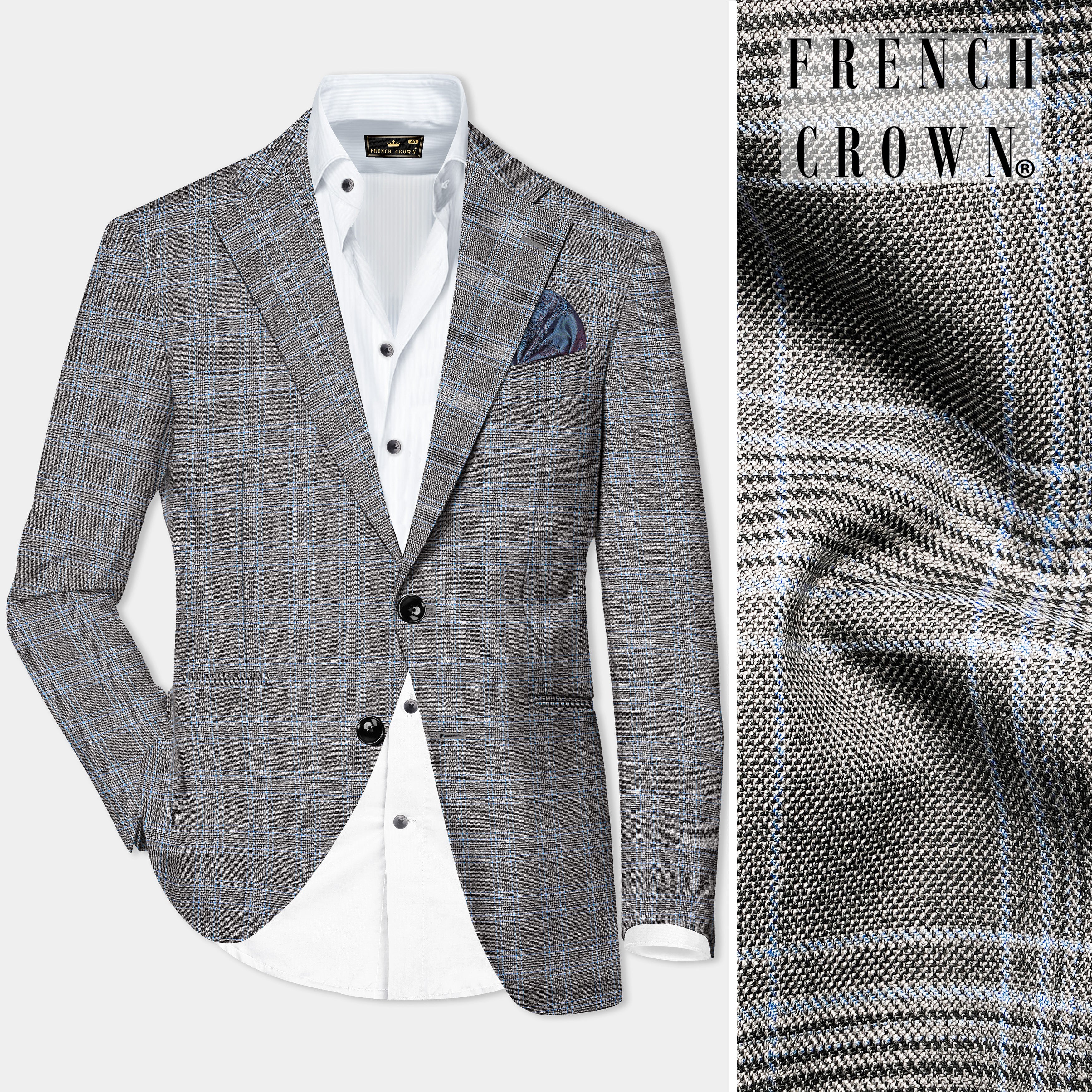 Dorado Brown with Casper Gray Plaid Wool Rich Single Breasted Blazer BL2746-SB-36, BL2746-SB-38, BL2746-SB-40, BL2746-SB-42, BL2746-SB-44, BL2746-SB-46, BL2746-SB-48, BL2746-SB-50, BL2746-SB-52, BL2746-SB-54, BL2746-SB-56, BL2746-SB-58, BL2746-SB-60