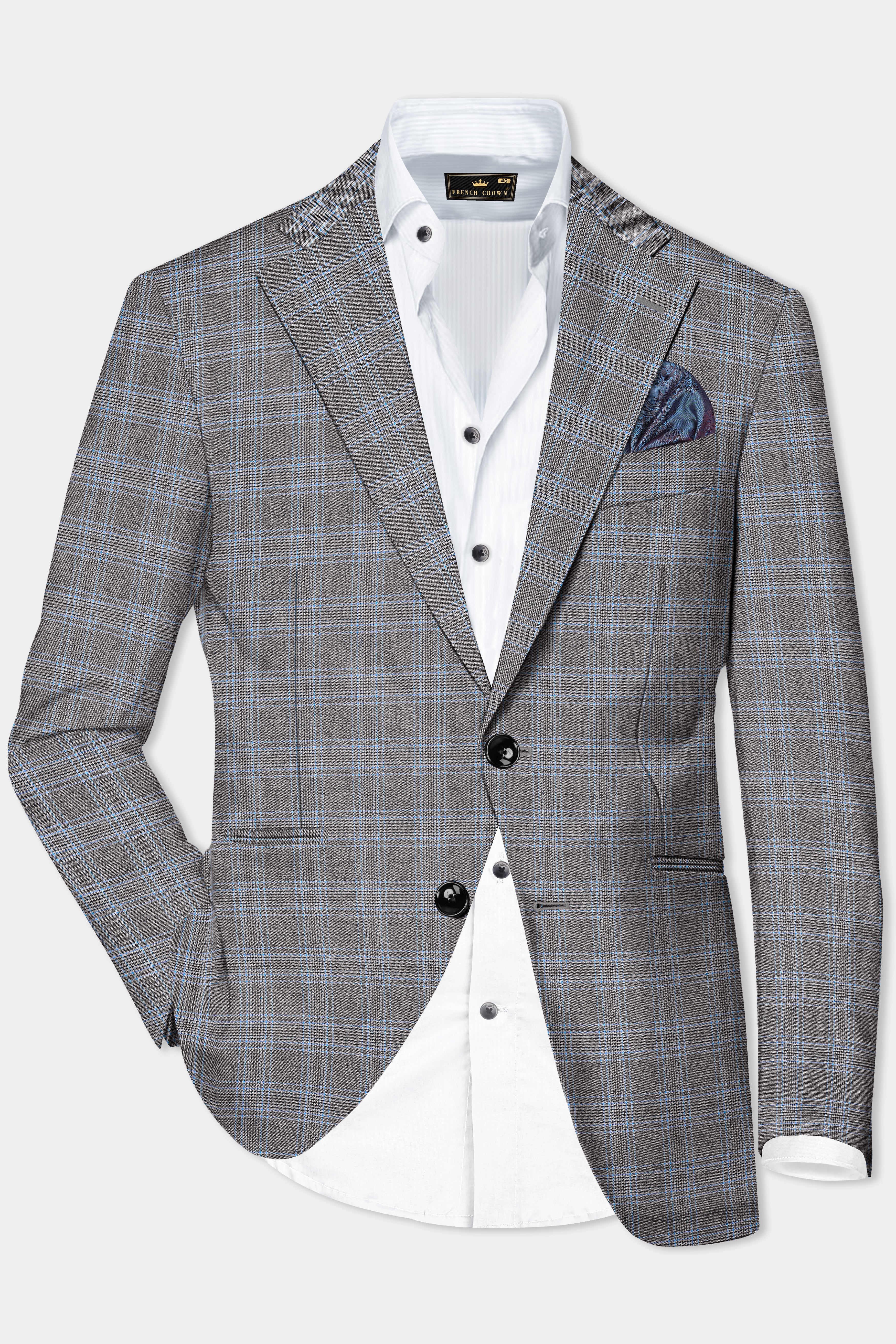 Dorado Blue with Casper Gray Plaid Wool Rich Single Breasted Blazer
