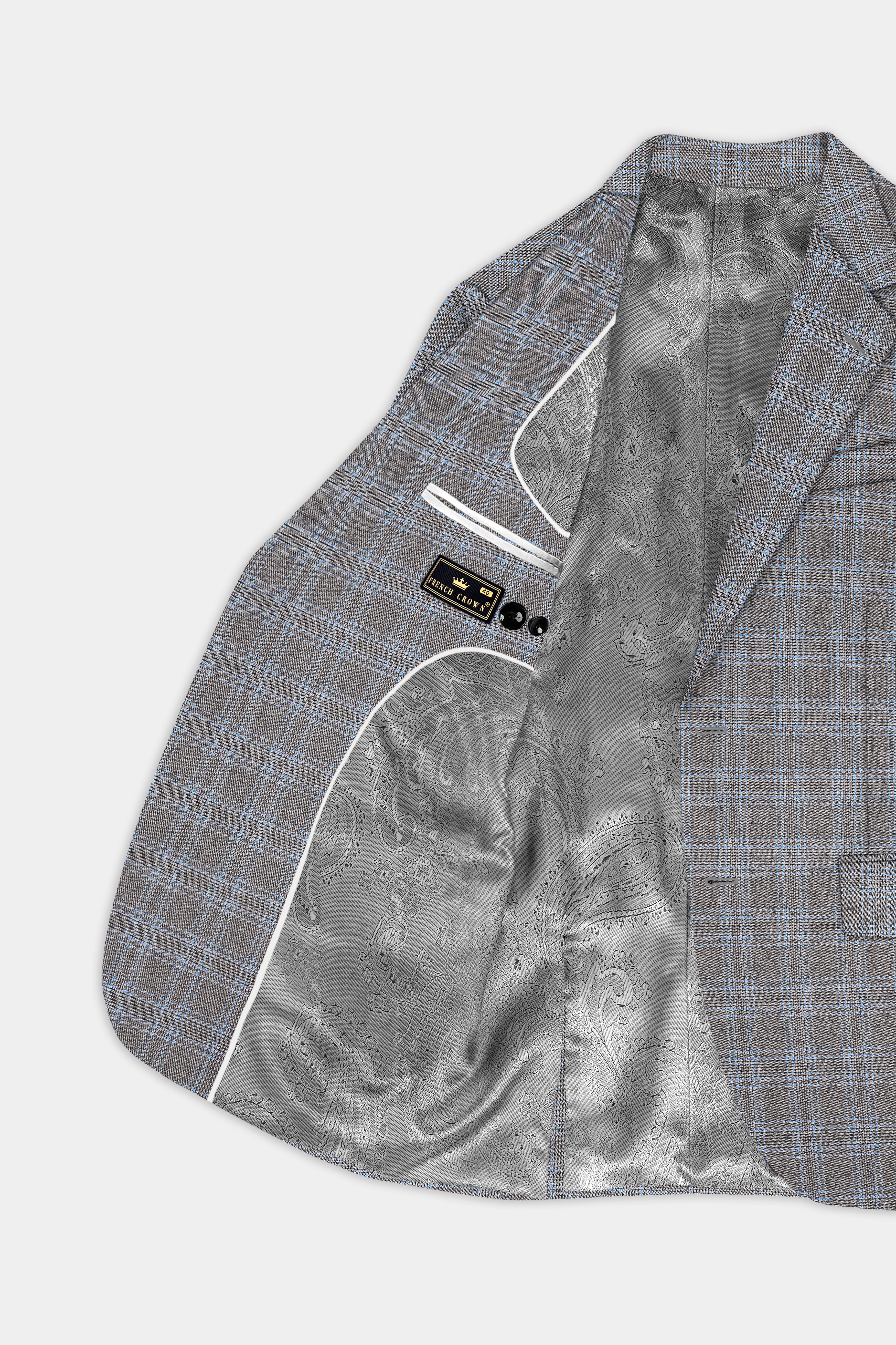 Dorado Blue with Casper Gray Plaid Wool Rich Single Breasted Blazer