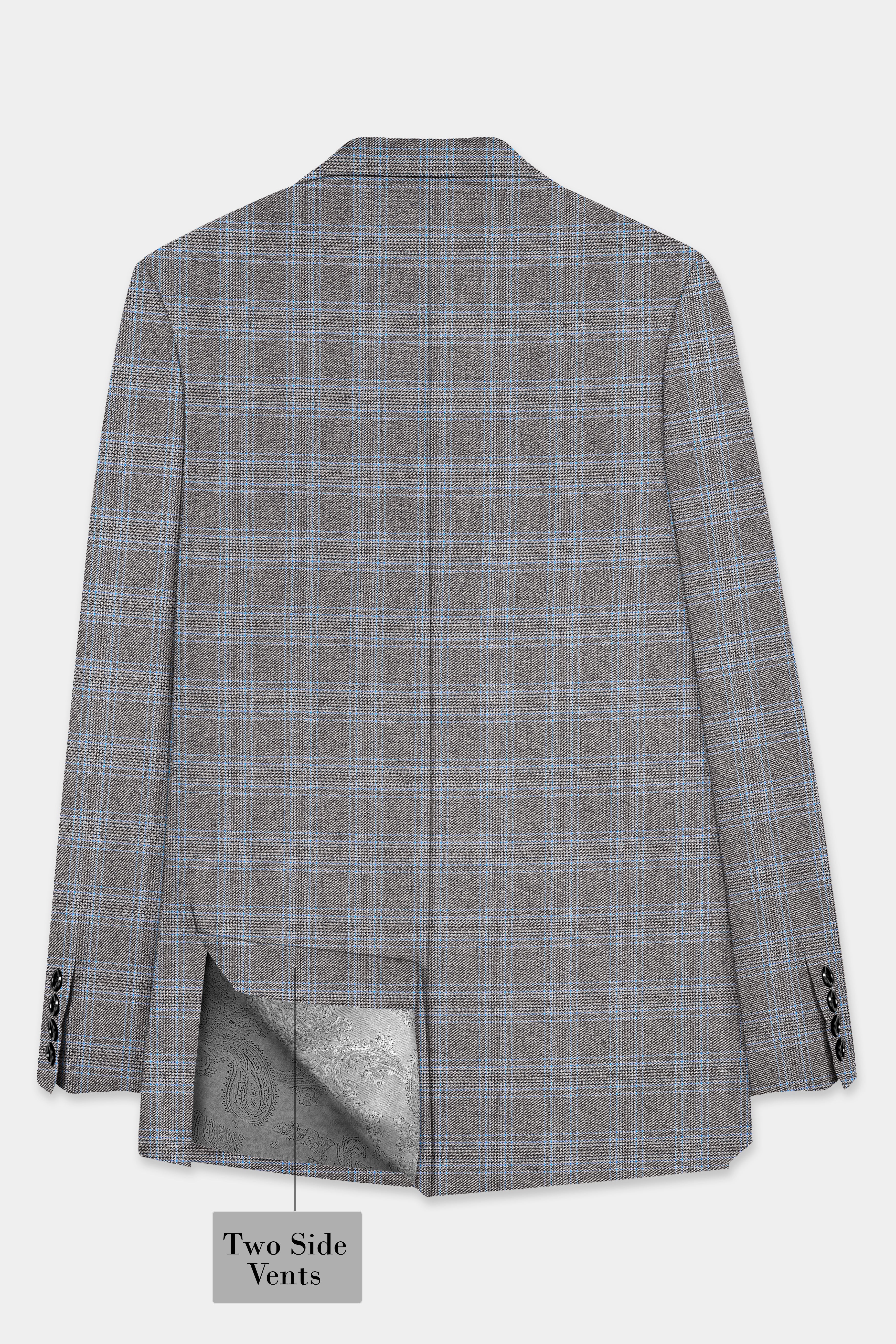 Dorado Blue with Casper Gray Plaid Wool Rich Single Breasted Blazer