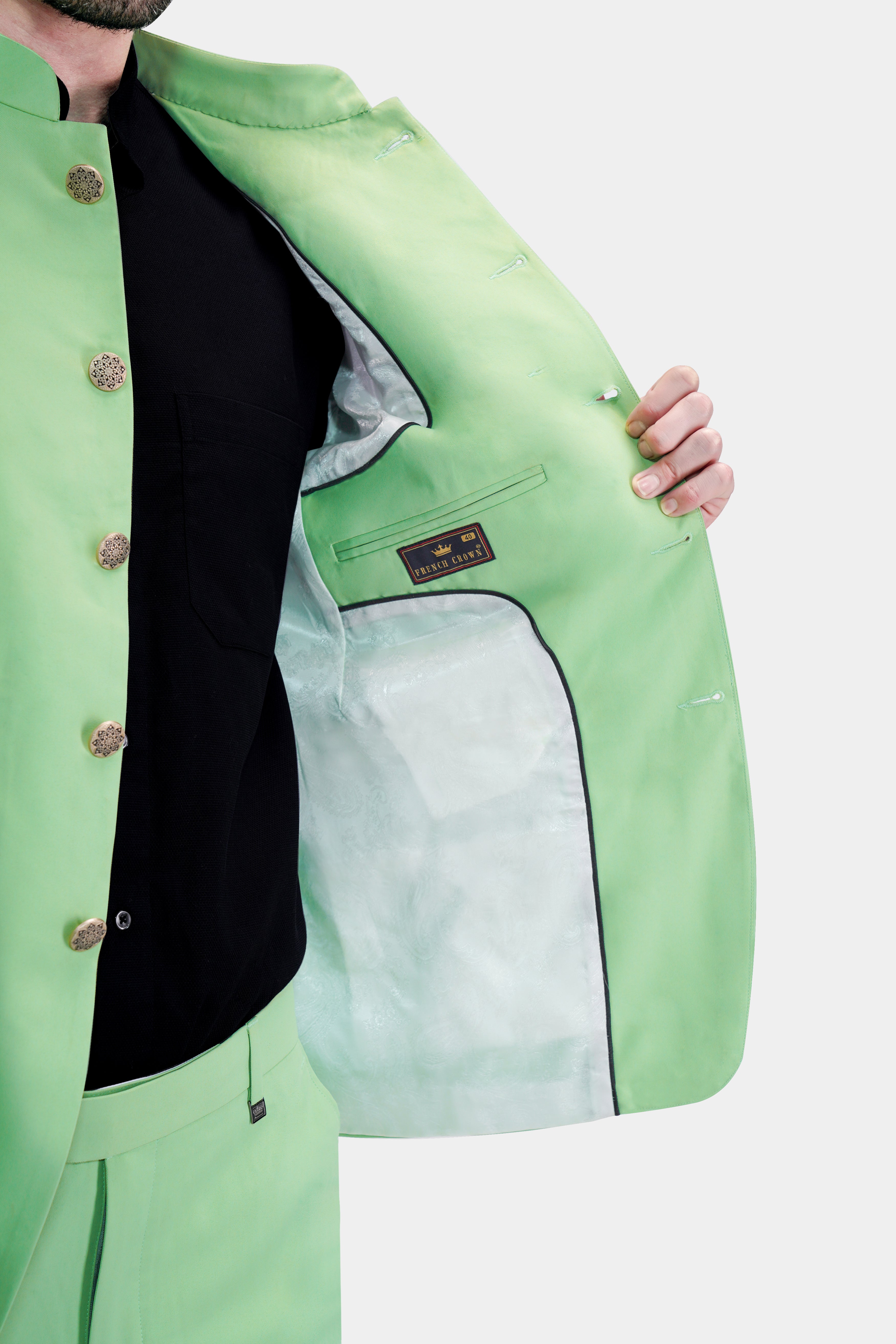 Pistachio Green Wool Rich Bandhgala Blazer BL2752-BG-36, BL2752-BG-38, BL2752-BG-40, BL2752-BG-42, BL2752-BG-44, BL2752-BG-46, BL2752-BG-48, BL2752-BG-50, BL2752-BG-52, BL2752-BG-54, BL2752-BG-56, BL2752-BG-58, BL2752-BG-60