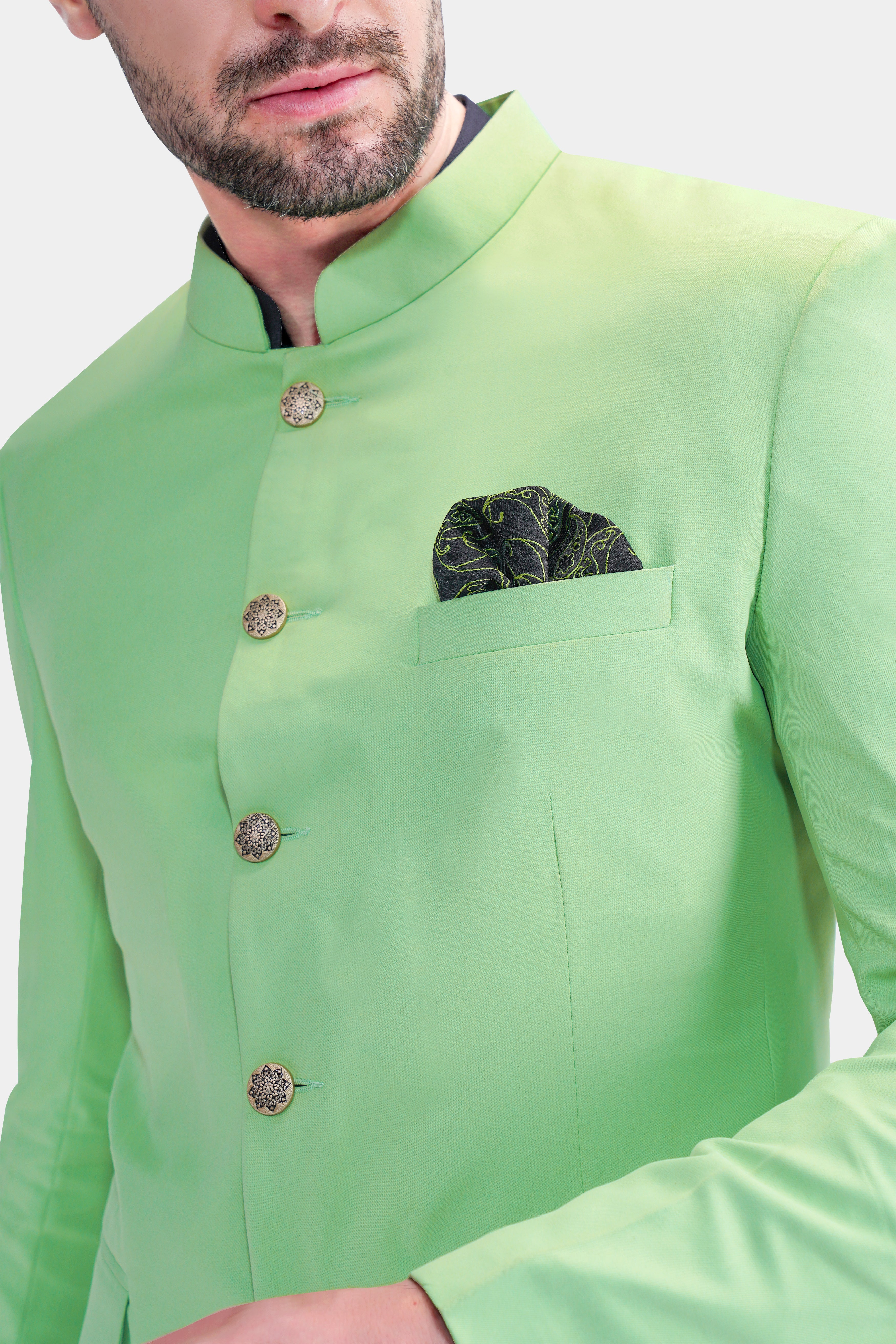 Pistachio Green Wool Rich Bandhgala Blazer BL2752-BG-36, BL2752-BG-38, BL2752-BG-40, BL2752-BG-42, BL2752-BG-44, BL2752-BG-46, BL2752-BG-48, BL2752-BG-50, BL2752-BG-52, BL2752-BG-54, BL2752-BG-56, BL2752-BG-58, BL2752-BG-60