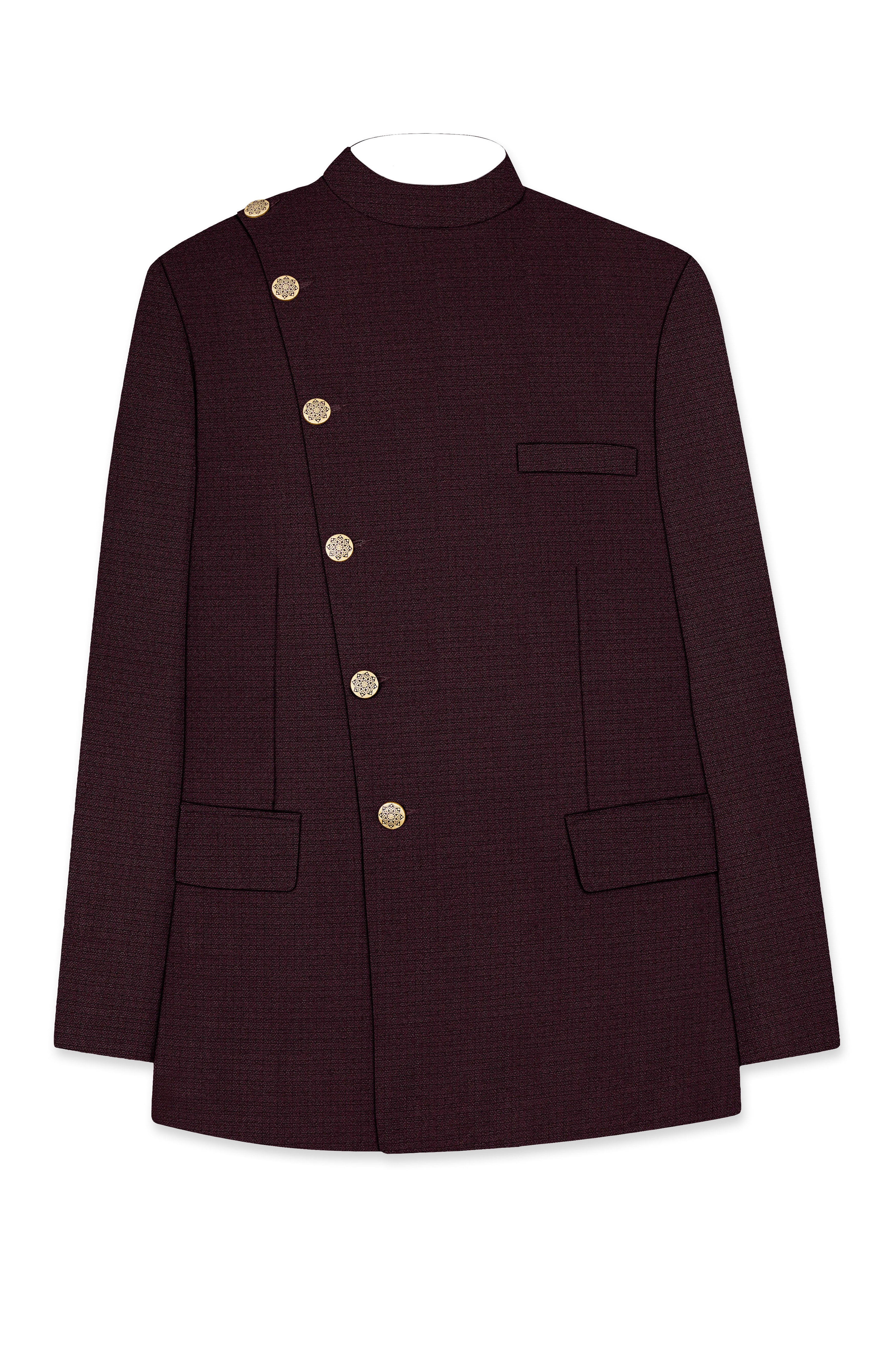 Eclipse Maroon Wool Rich Cross Placket Bandhgala Blazer