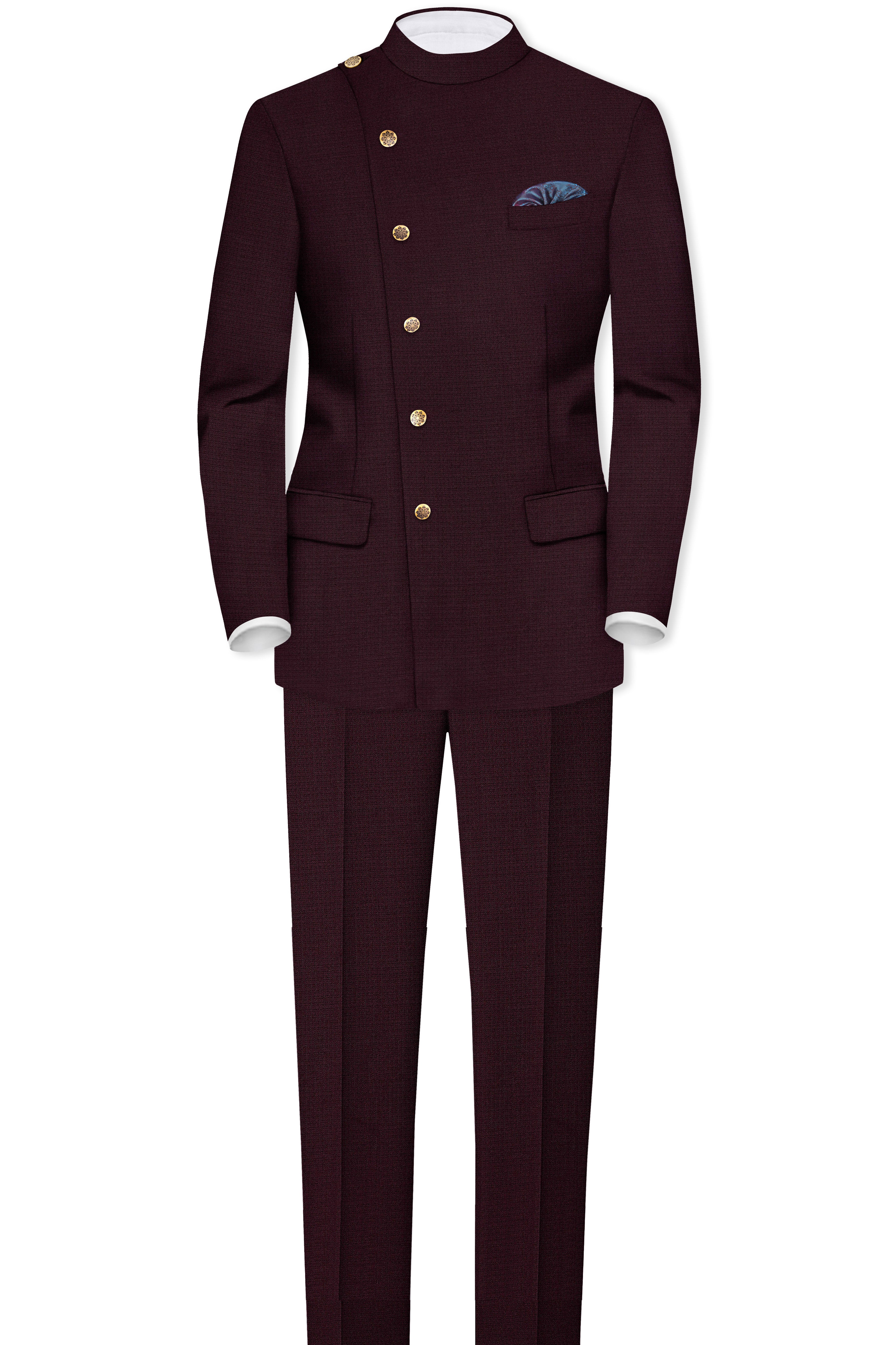 Eclipse Maroon Wool Rich Cross Placket Bandhgala Blazer
