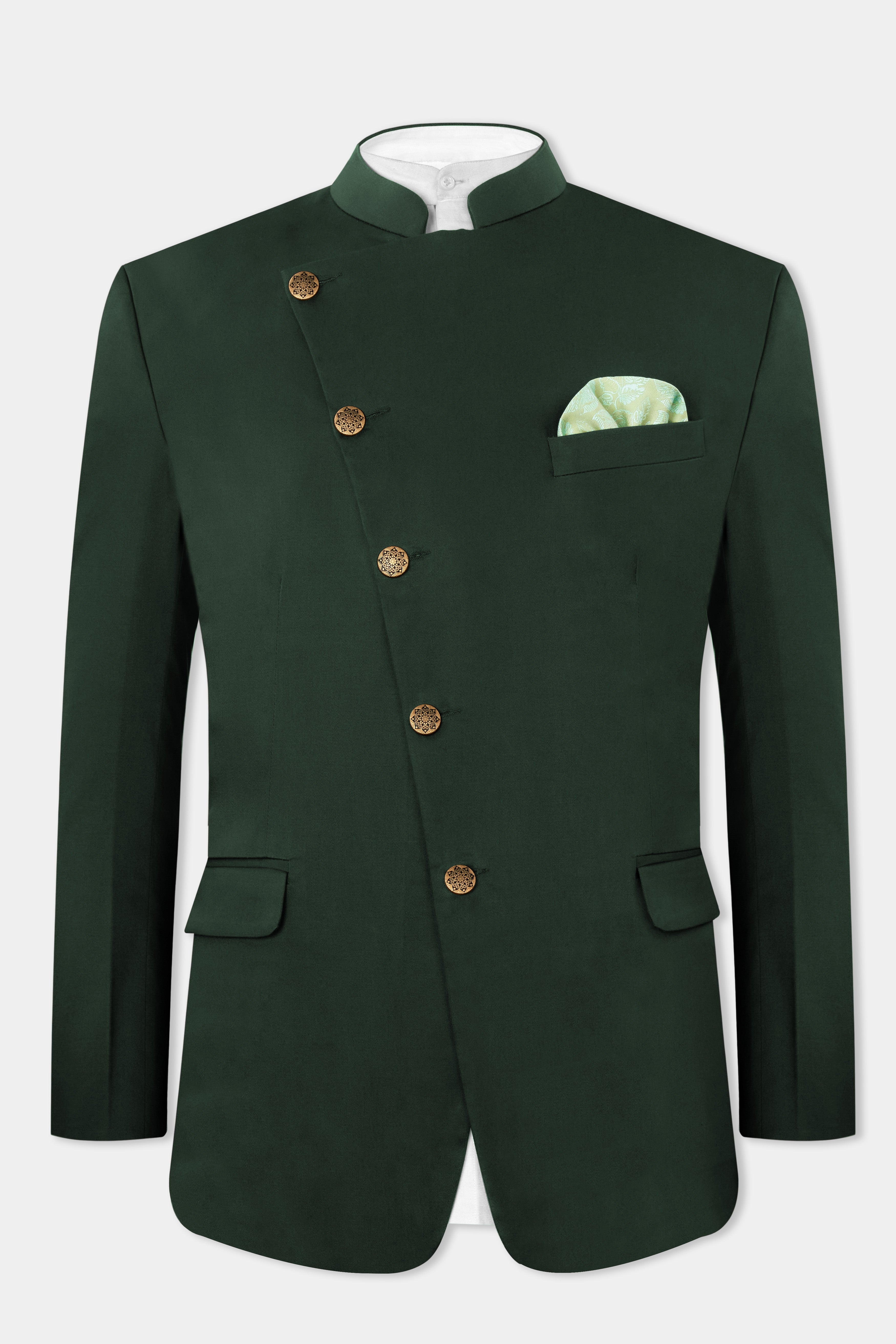 Heavy Metal Green Premium Cotton Cross Buttoned Bandhgala Stretchable Traveler Blazer BL2777-CBG-36, BL2777-CBG-38, BL2777-CBG-40, BL2777-CBG-42, BL2777-CBG-44, BL2777-CBG-46, BL2777-CBG-48, BL2777-CBG-50, BL2777-CBG-52, BL2777-CBG-54, BL2777-CBG-56, BL2777-CBG-58, BL2777-CBG-60