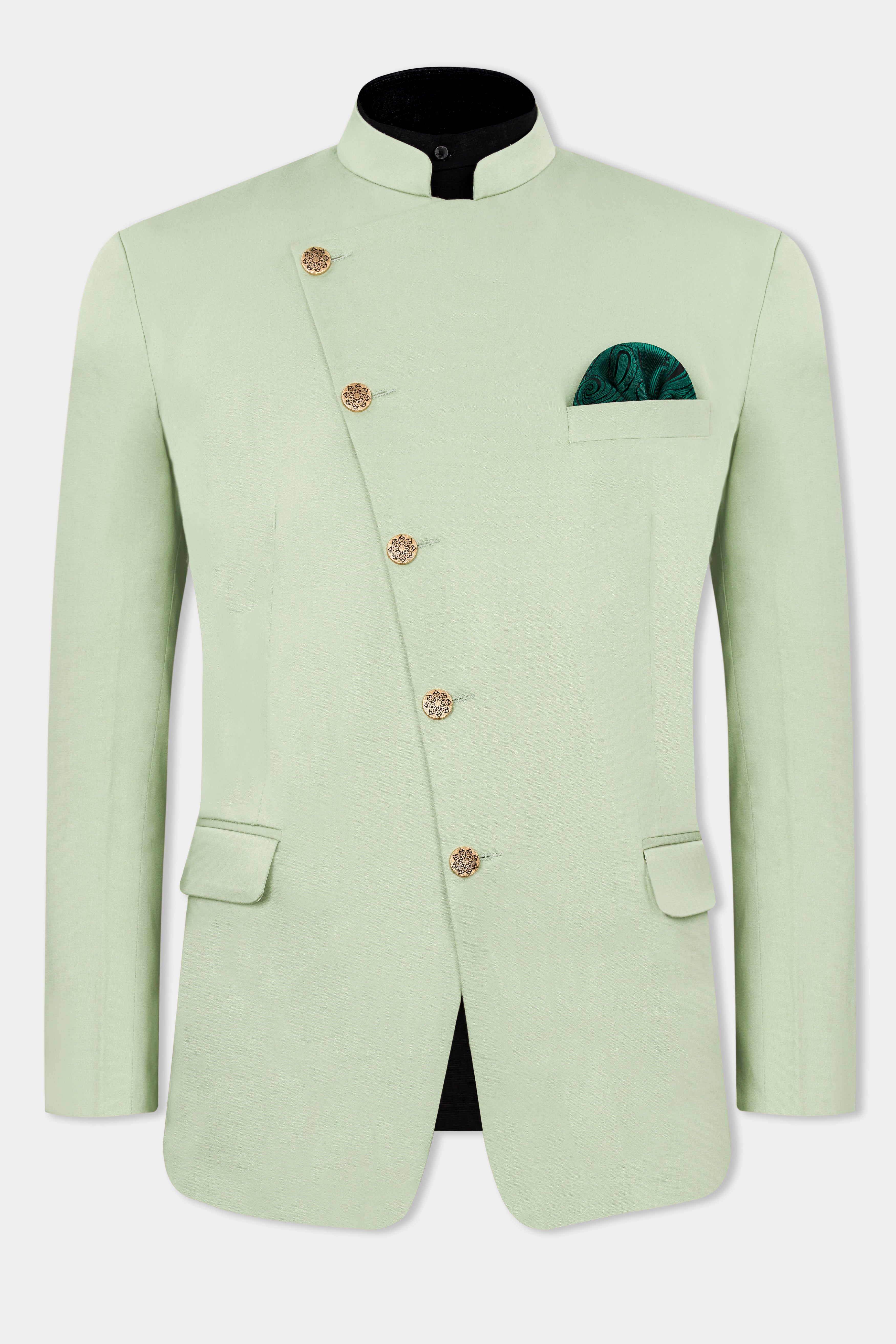 Coriander Green Premium Cotton Cross Buttoned Bandhgala  Stretchable Traveler Blazer BL2797-CBG-36, BL2797-CBG-38, BL2797-CBG-40, BL2797-CBG-42, BL2797-CBG-44, BL2797-CBG-46, BL2797-CBG-48, BL2797-CBG-50, BL2797-CBG-52, BL2797-CBG-54, BL2797-CBG-56, BL2797-CBG-58, BL2797-CBG-60