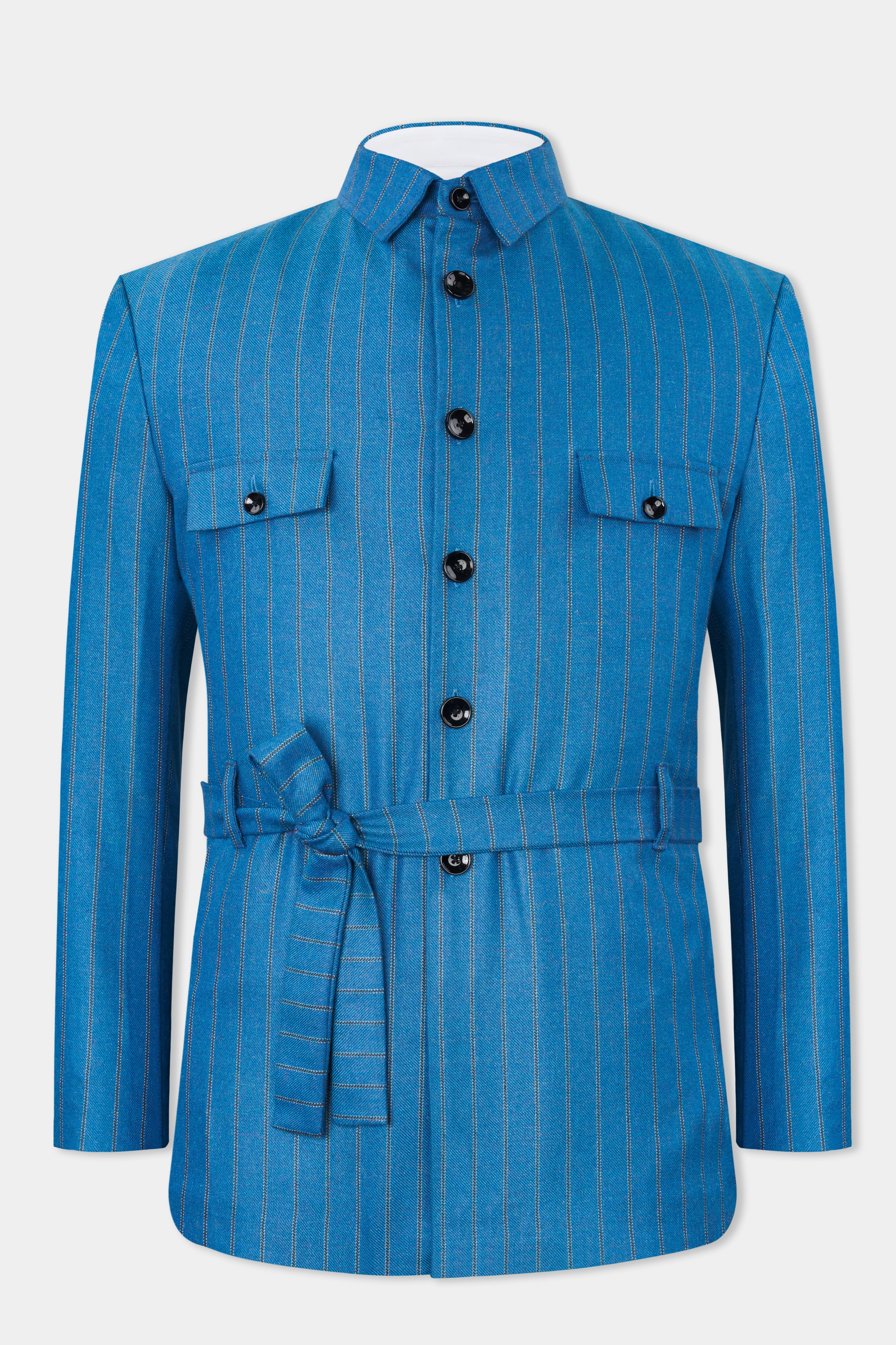 Glacial Blue Striped Tweed Bandhgala Designer Blazer BL2800-BG-D123-36, BL2800-BG-D123-38, BL2800-BG-D123-40, BL2800-BG-D123-42, BL2800-BG-D123-44, BL2800-BG-D123-46, BL2800-BG-D123-48, BL2800-BG-D123-50, BL2800-BG-D123-52, BL2800-BG-D123-54, BL2800-BG-D123-56, BL2800-BG-D123-58, BL2800-BG-D123-60