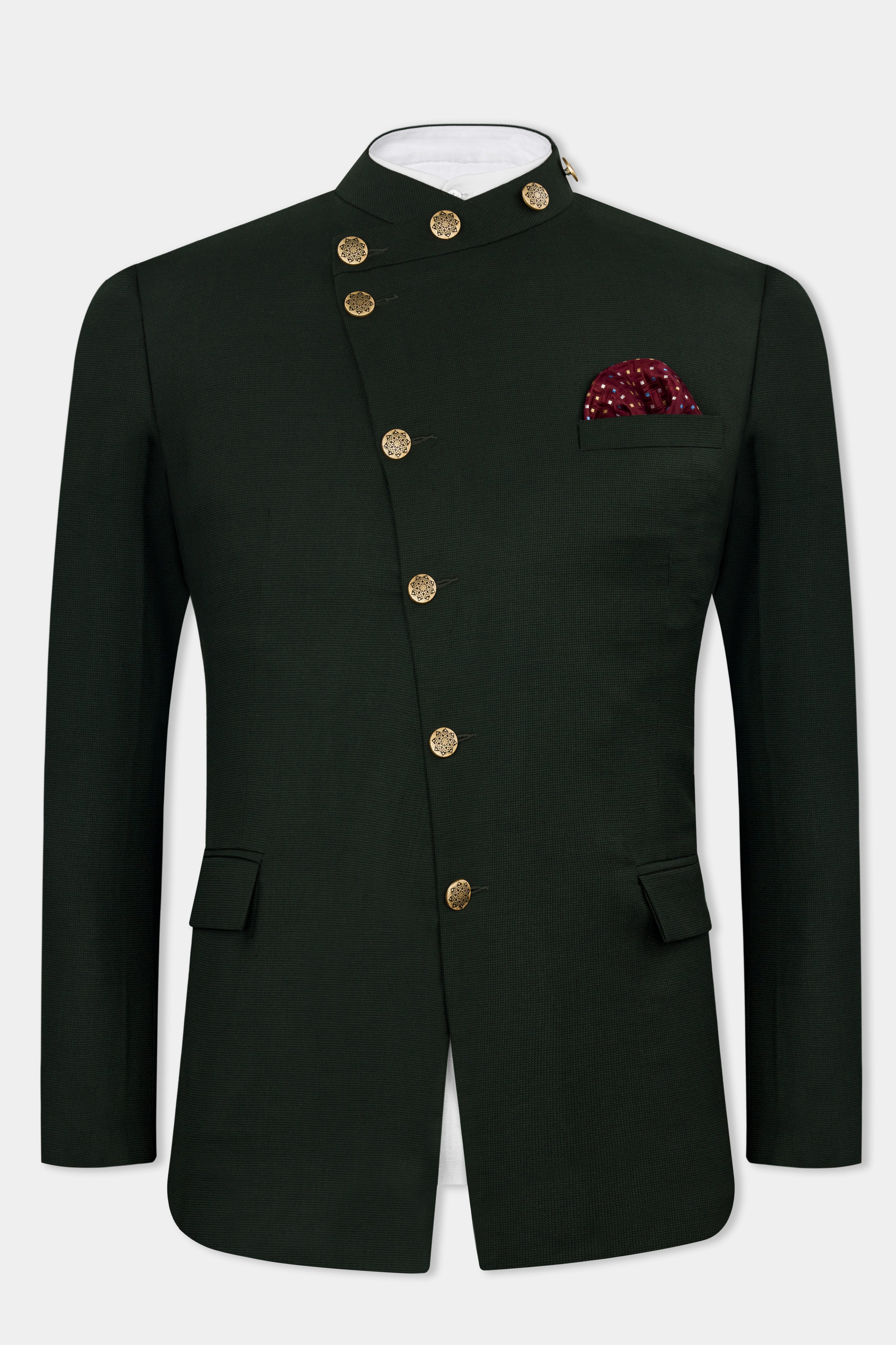 Dartmouth Green Wool Rich Cross Buttoned Bandhgala Designer Blazer BL2822-D178-36, BL2822-D178-38, BL2822-D178-40, BL2822-D178-42, BL2822-D178-44, BL2822-D178-46, BL2822-D178-48, BL2822-D178-50, BL2822-D178-52, BL2822-D178-54, BL2822-D178-56, BL2822-D178-58, BL2822-D178-60