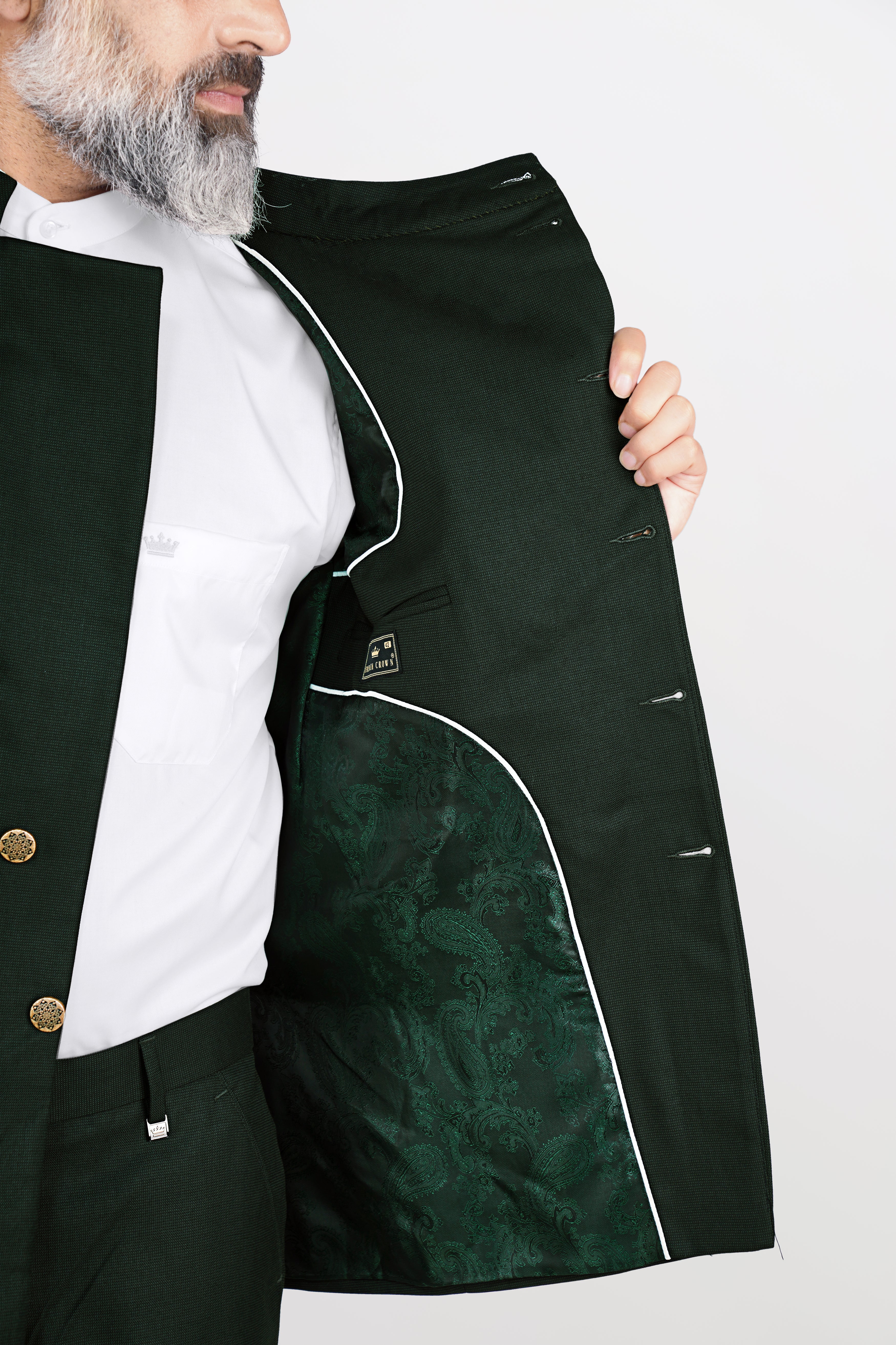 Dartmouth Green Wool Rich Cross Buttoned Bandhgala Designer Blazer BL2822-D178-36, BL2822-D178-38, BL2822-D178-40, BL2822-D178-42, BL2822-D178-44, BL2822-D178-46, BL2822-D178-48, BL2822-D178-50, BL2822-D178-52, BL2822-D178-54, BL2822-D178-56, BL2822-D178-58, BL2822-D178-60