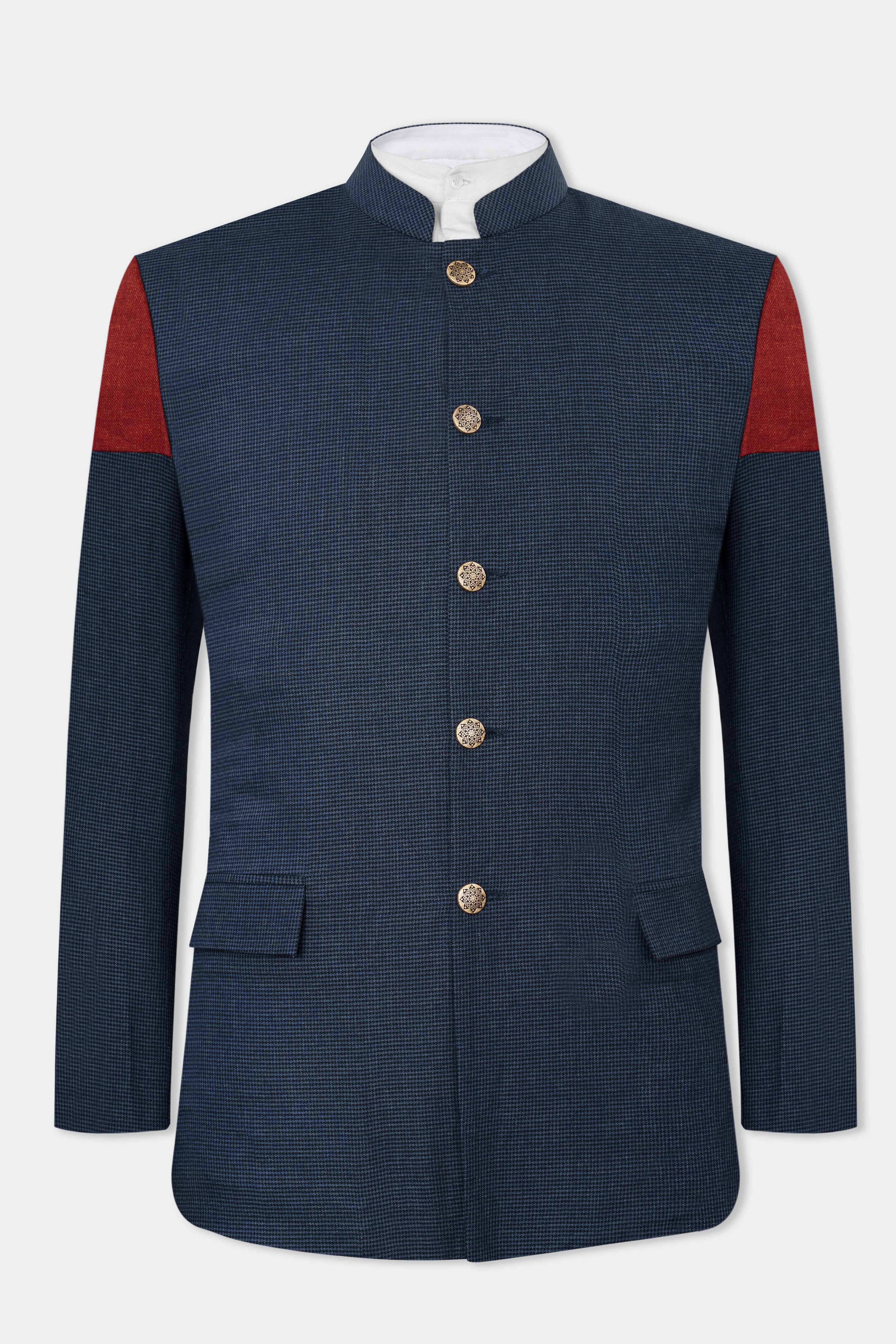 Limed Spruce Blue Wool Rich Bandhgala Designer Blazer With Houndstooth Pattern BL2824-BG-D21-36, BL2824-BG-D21-38, BL2824-BG-D21-40, BL2824-BG-D21-42, BL2824-BG-D21-44, BL2824-BG-D21-46, BL2824-BG-D21-48, BL2824-BG-D21-50, BL2824-BG-D21-52, BL2824-BG-D21-54, BL2824-BG-D21-56, BL2824-BG-D21-58, BL2824-BG-D21-60