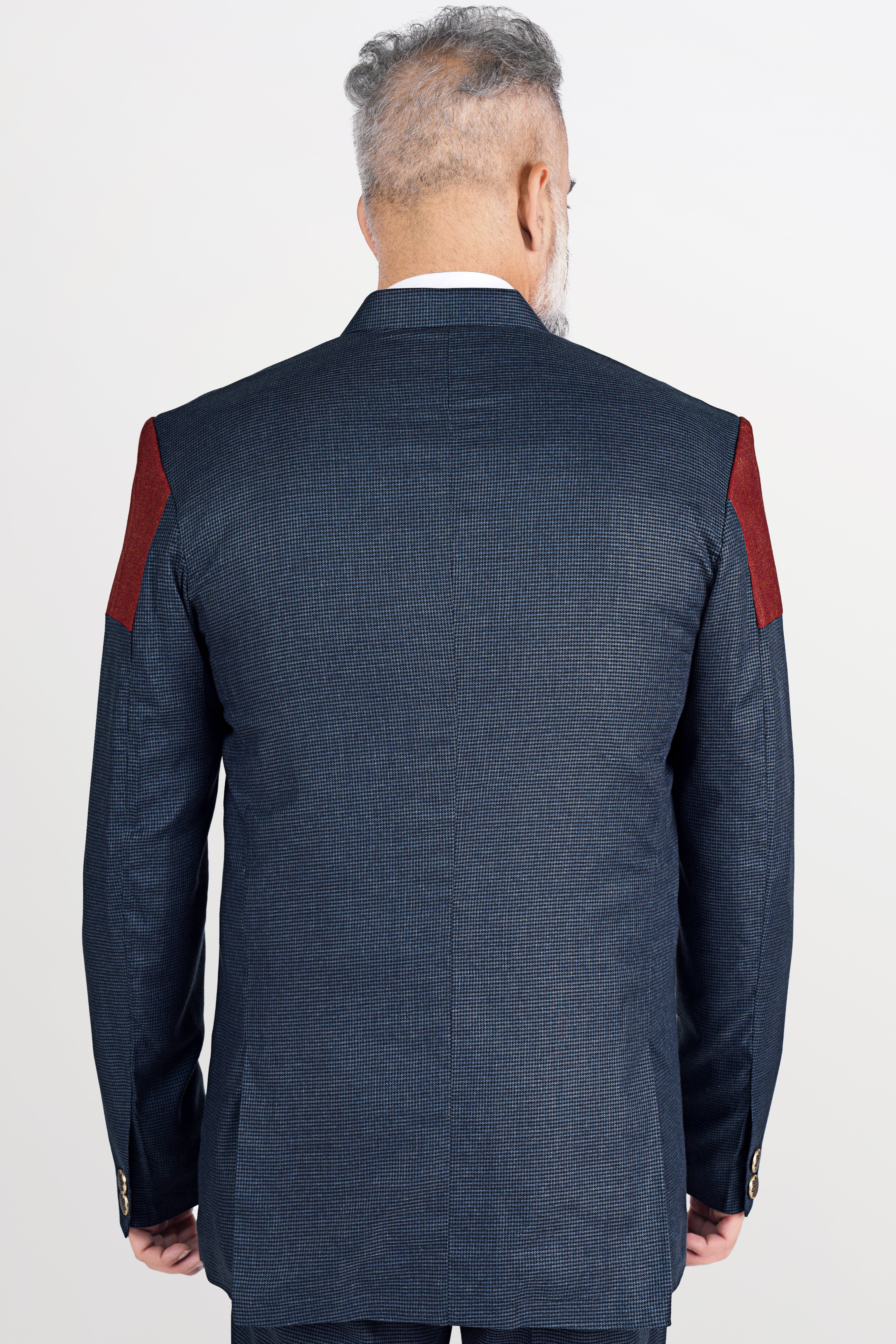 Limed Spruce Blue Wool Rich Bandhgala Designer Blazer With Houndstooth Pattern BL2824-BG-D21-36, BL2824-BG-D21-38, BL2824-BG-D21-40, BL2824-BG-D21-42, BL2824-BG-D21-44, BL2824-BG-D21-46, BL2824-BG-D21-48, BL2824-BG-D21-50, BL2824-BG-D21-52, BL2824-BG-D21-54, BL2824-BG-D21-56, BL2824-BG-D21-58, BL2824-BG-D21-60