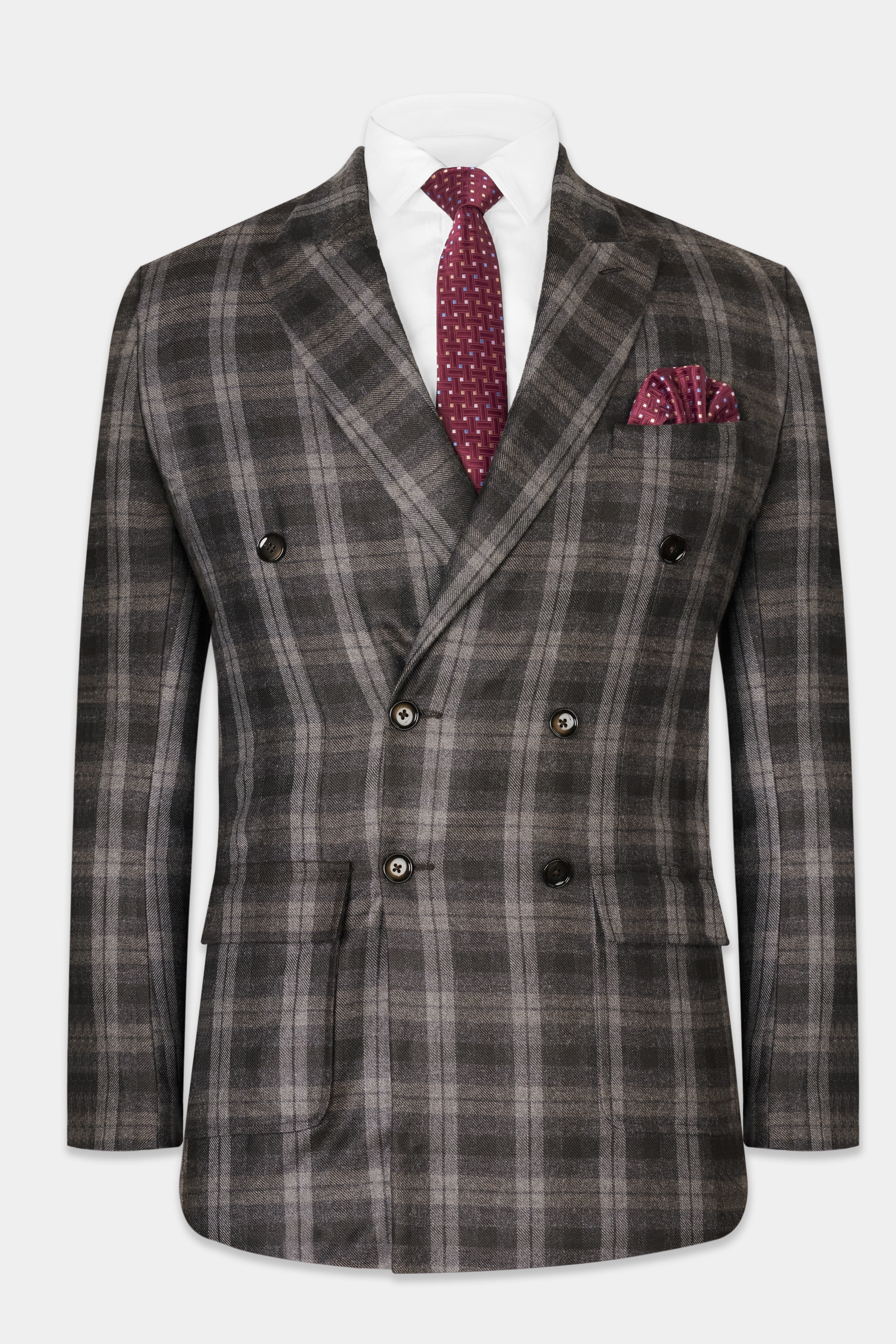 Dorado Brown Plaid Tweed Double-Breasted Blazer BL2842-DB-PP-D74-36, BL2842-DB-PP-D74-38, BL2842-DB-PP-D74-40, BL2842-DB-PP-D74-42, BL2842-DB-PP-D74-44, BL2842-DB-PP-D74-46, BL2842-DB-PP-D74-48, BL2842-DB-PP-D74-50, BL2842-DB-PP-D74-52, BL2842-DB-PP-D74-54, BL2842-DB-PP-D74-56, BL2842-DB-PP-D74-58, BL2842-DB-PP-D74-60