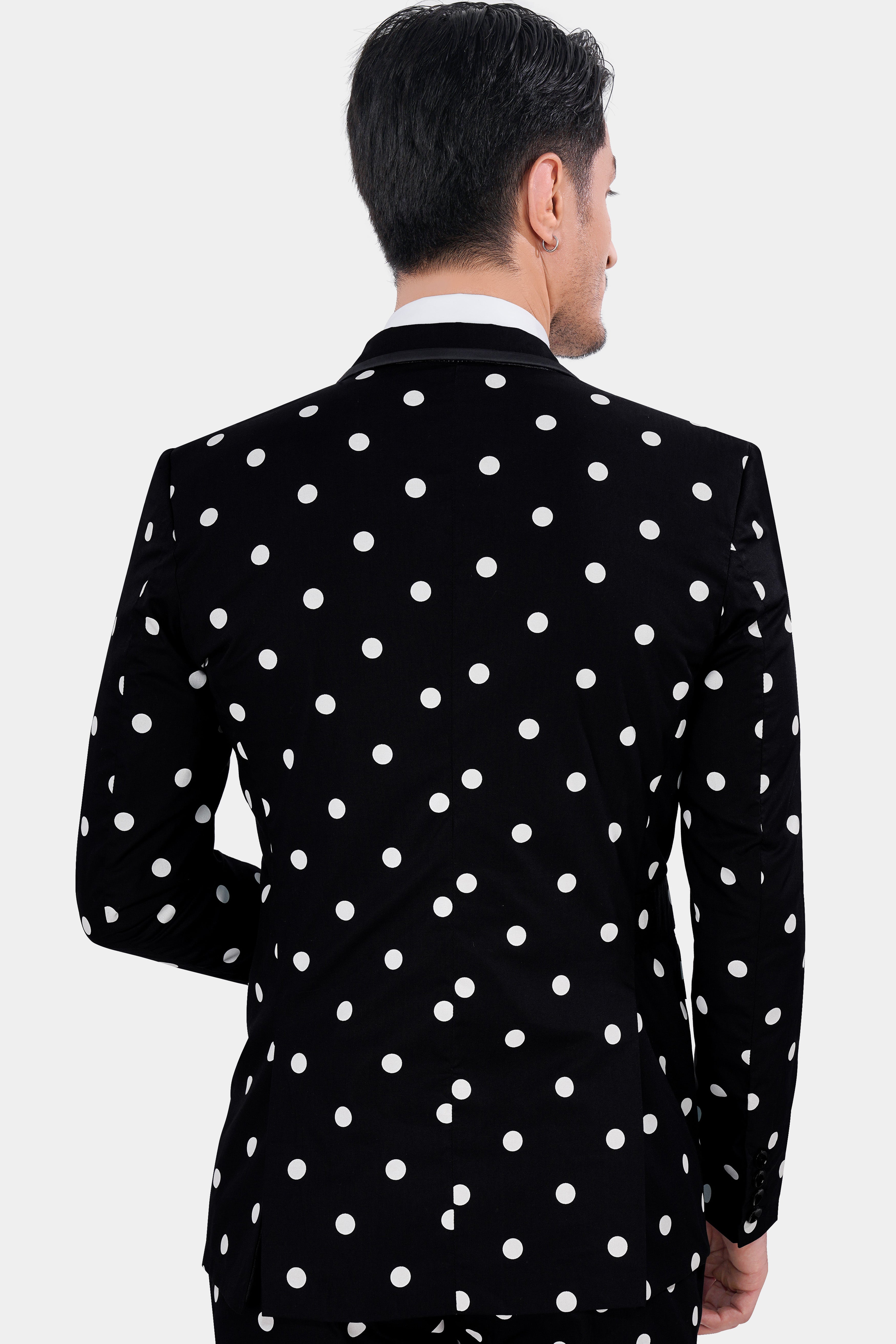 Jade Black with White Polka Dotted Premium Cotton Designer Blazer BL2845-SBP-D442-36, BL2845-SBP-D442-38, BL2845-SBP-D442-40, BL2845-SBP-D442-42, BL2845-SBP-D442-44, BL2845-SBP-D442-46, BL2845-SBP-D442-48, BL2845-SBP-D442-50, BL2845-SBP-D442-52, BL2845-SBP-D442-54, BL2845-SBP-D442-56, BL2845-SBP-D442-58, BL2845-SBP-D442-60