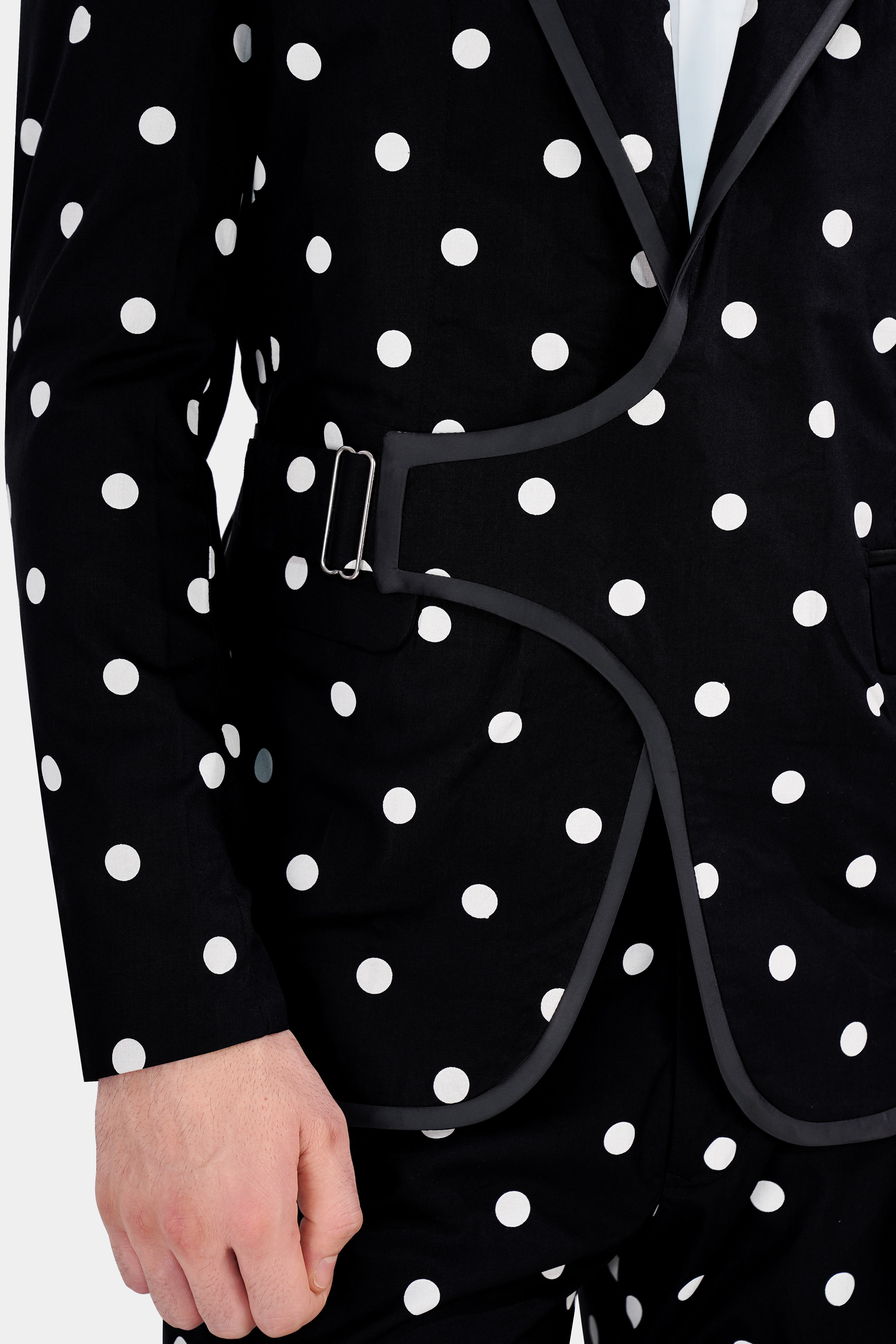 Jade Black with White Polka Dotted Premium Cotton Designer Blazer BL2845-SBP-D442-36, BL2845-SBP-D442-38, BL2845-SBP-D442-40, BL2845-SBP-D442-42, BL2845-SBP-D442-44, BL2845-SBP-D442-46, BL2845-SBP-D442-48, BL2845-SBP-D442-50, BL2845-SBP-D442-52, BL2845-SBP-D442-54, BL2845-SBP-D442-56, BL2845-SBP-D442-58, BL2845-SBP-D442-60