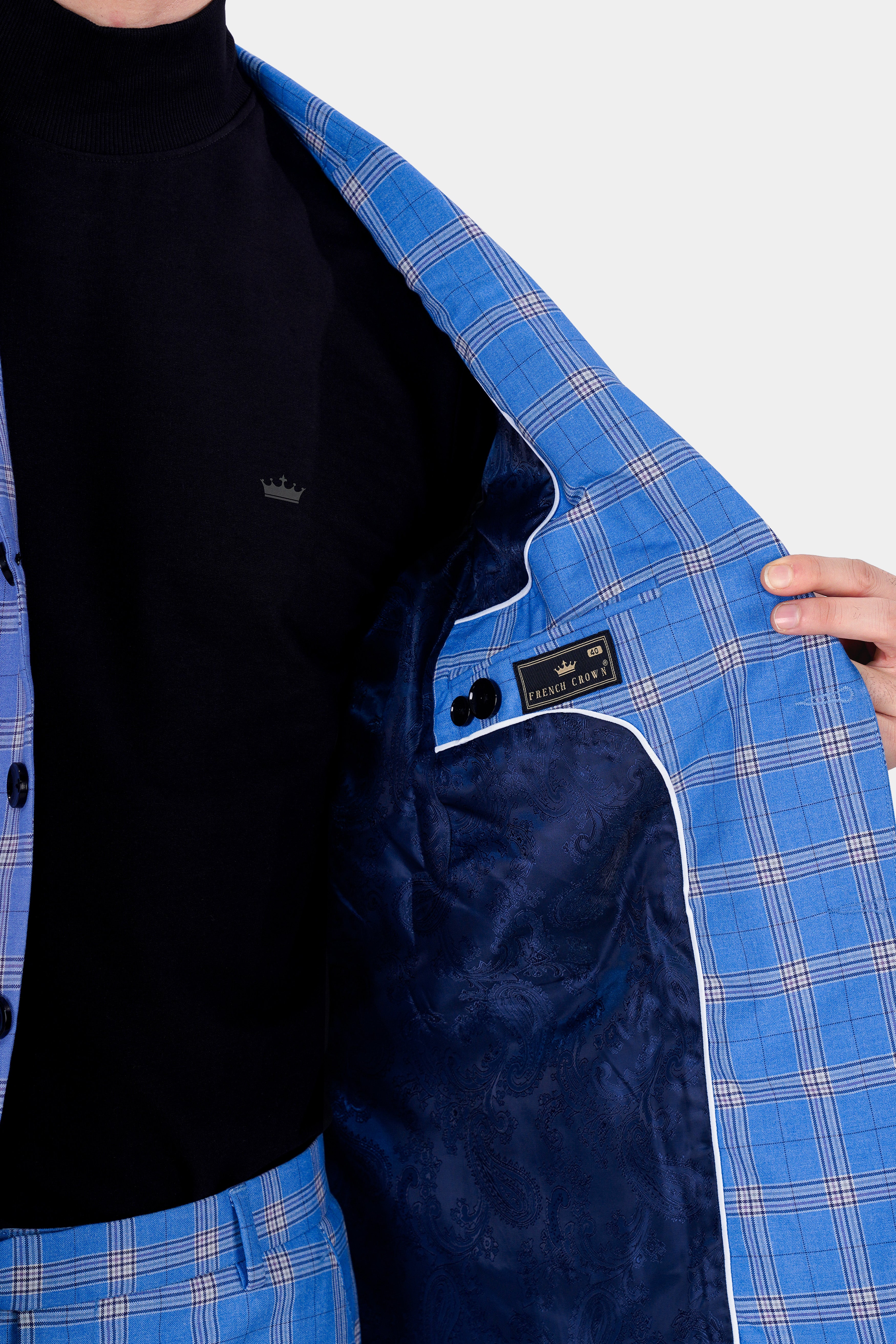 Celestial Blue and Martinique Purple Plaid Wool Rich Designer Blazer BL2856-SB-D395-36, BL2856-SB-D395-38, BL2856-SB-D395-40, BL2856-SB-D395-42, BL2856-SB-D395-44, BL2856-SB-D395-46, BL2856-SB-D395-48, BL2856-SB-D395-50, BL2856-SB-D395-52, BL2856-SB-D395-54, BL2856-SB-D395-56, BL2856-SB-D395-58, BL2856-SB-D395-60