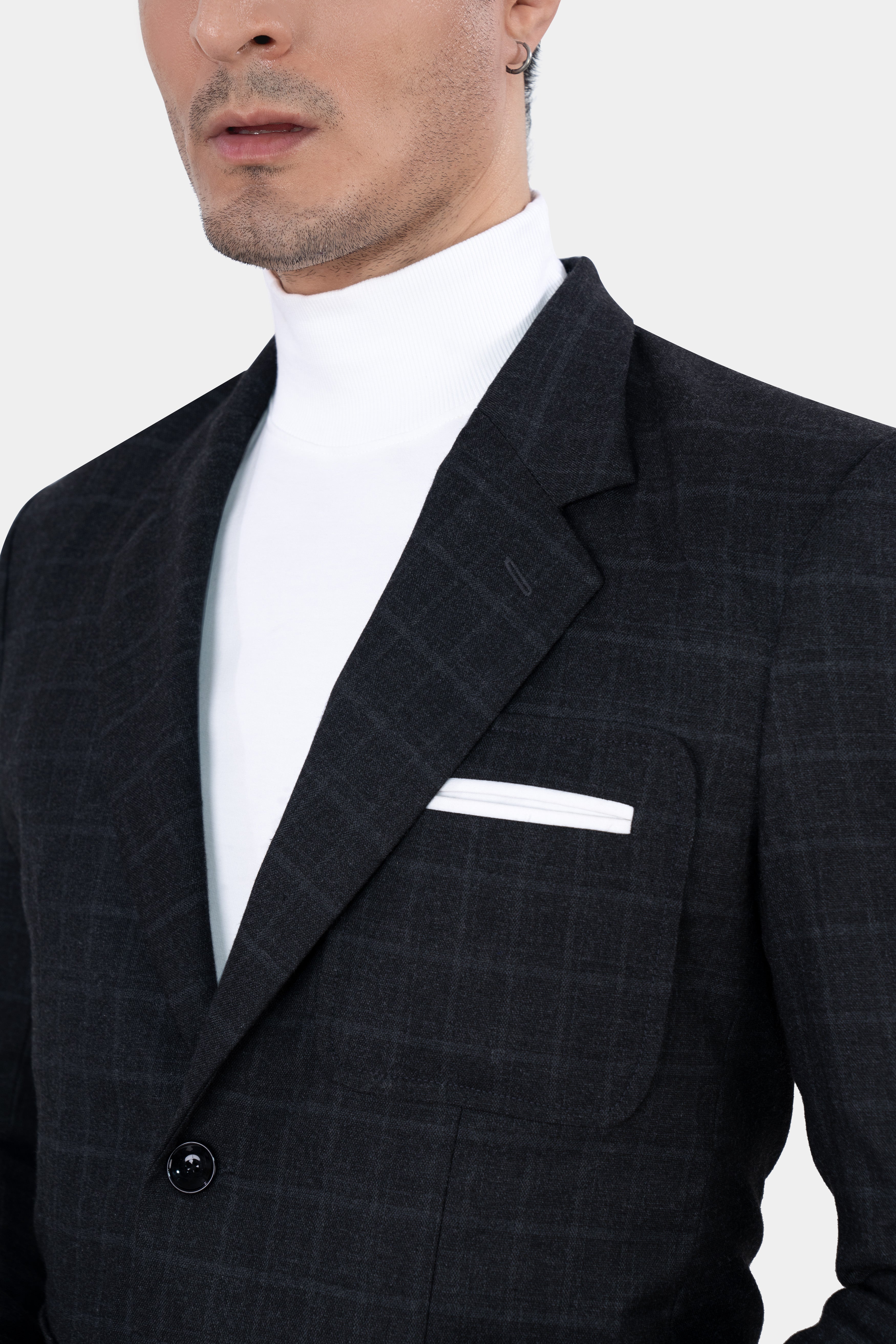 Vulcan Black with Marengo Gray Windowpane Tweed Designer Blazer BL2875-SB-D320-36, BL2875-SB-D320-38, BL2875-SB-D320-40, BL2875-SB-D320-42, BL2875-SB-D320-44, BL2875-SB-D320-46, BL2875-SB-D320-48, BL2875-SB-D320-50, BL2875-SB-D320-75-SB, BL2875-SB-D320-54, BL2875-SB-D320-56, BL2875-SB-D320-58, BL2875-SB-D320-60
