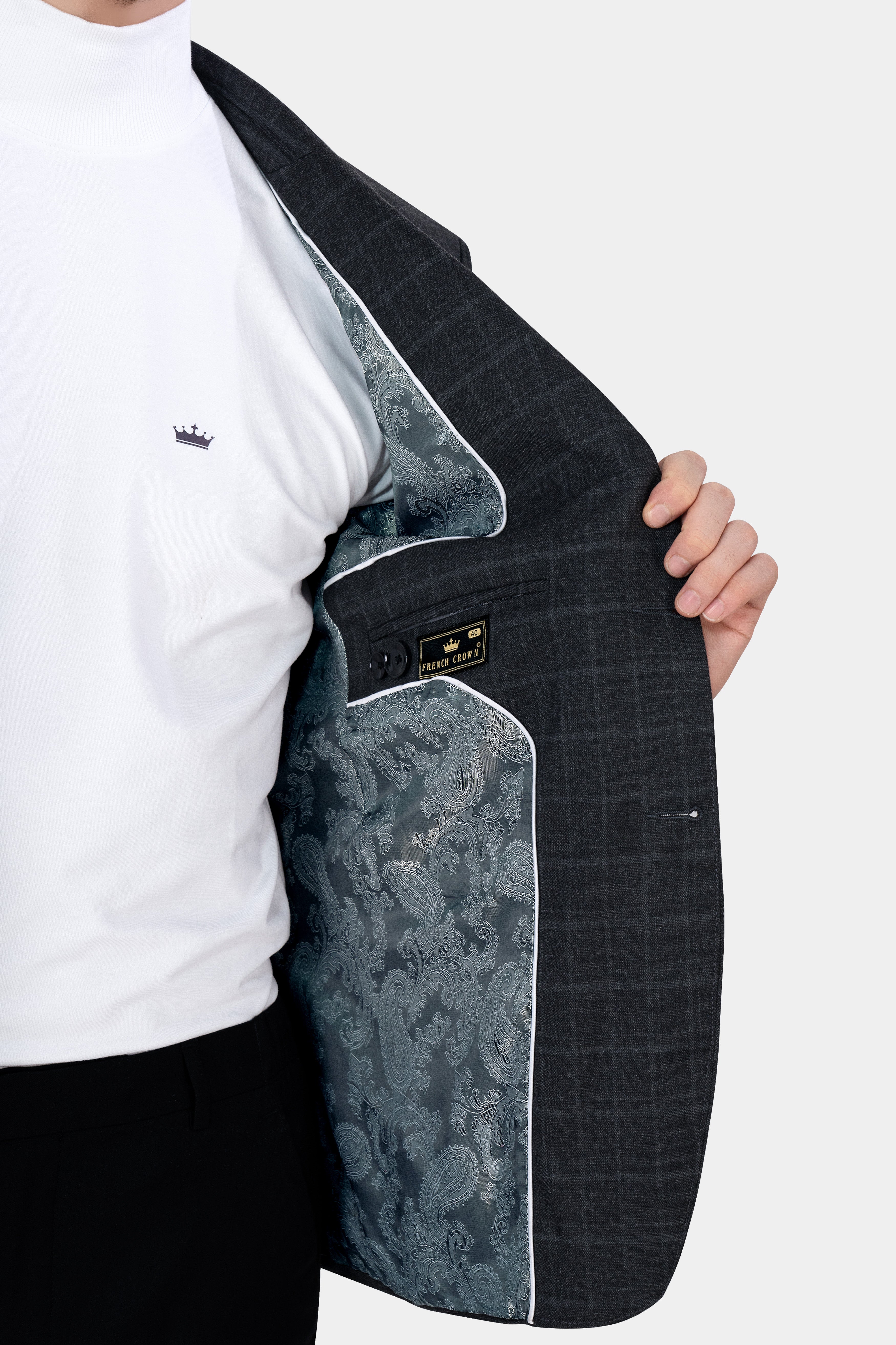 Vulcan Black with Marengo Gray Windowpane Tweed Designer Blazer BL2875-SB-D320-36, BL2875-SB-D320-38, BL2875-SB-D320-40, BL2875-SB-D320-42, BL2875-SB-D320-44, BL2875-SB-D320-46, BL2875-SB-D320-48, BL2875-SB-D320-50, BL2875-SB-D320-75-SB, BL2875-SB-D320-54, BL2875-SB-D320-56, BL2875-SB-D320-58, BL2875-SB-D320-60