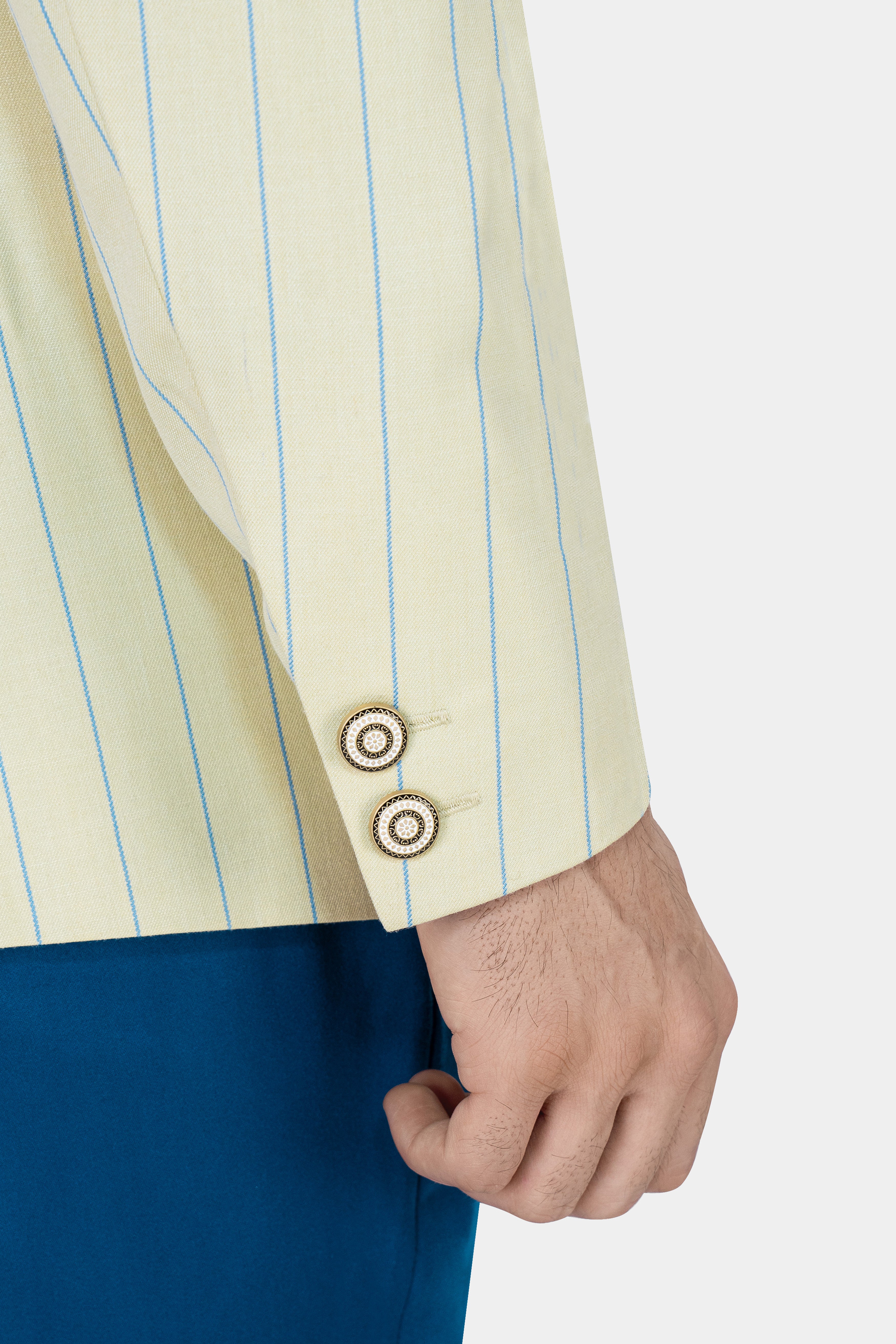 Ivory Cream with Celestial Blue Striped Wool Rich Bandhgala Blazer BL2877-BG-D430-36, BL2877-BG-D430-38, BL2877-BG-D430-40, BL2877-BG-D430-42, BL2877-BG-D430-44, BL2877-BG-D430-46, BL2877-BG-D430-48, BL2877-BG-D430-50, BL2877-BG-D430-77-BG, BL2877-BG-D430-54, BL2877-BG-D430-56, BL2877-BG-D430-58, BL2877-BG-D430-60