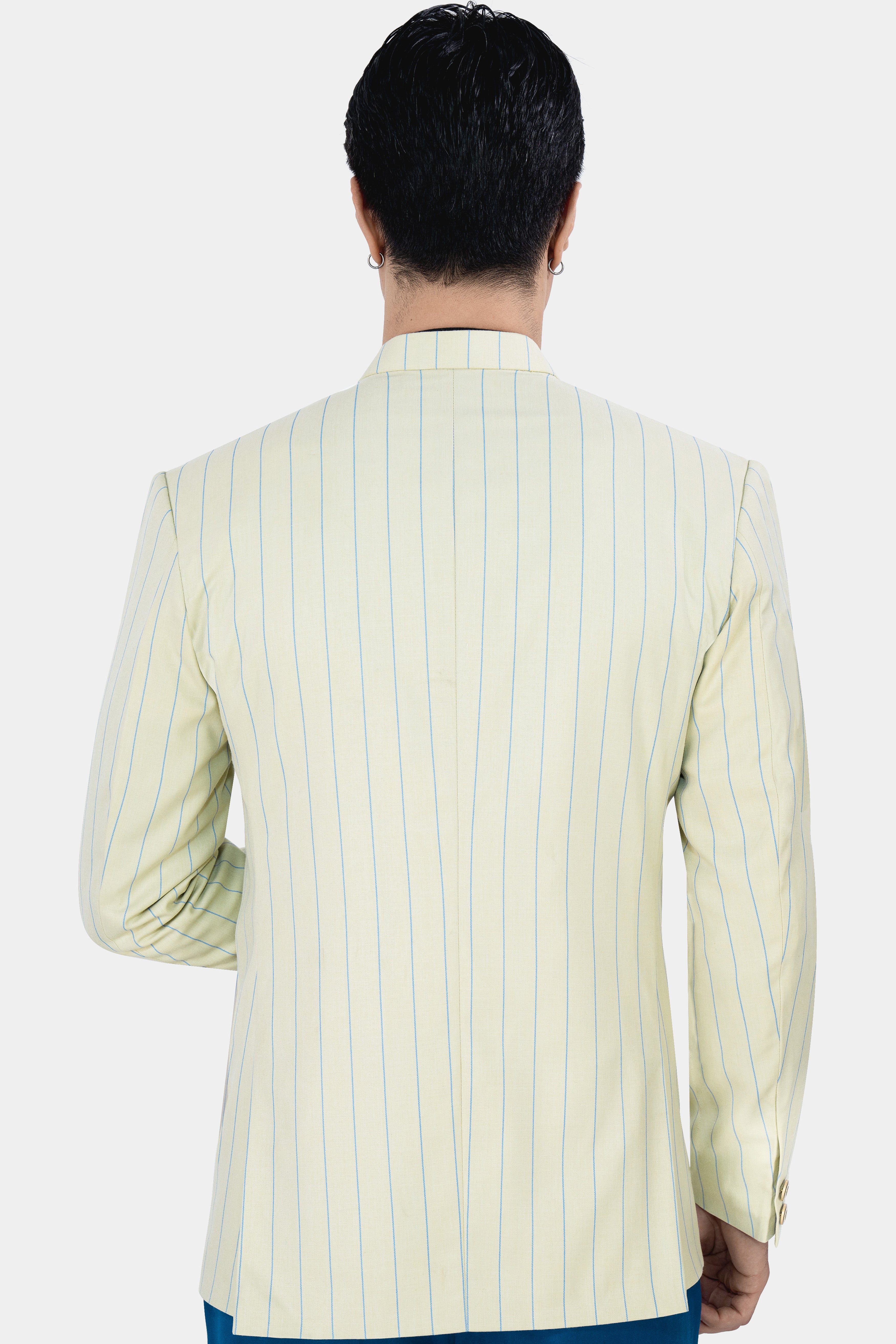 Ivory Cream with Celestial Blue Striped Wool Rich Bandhgala Blazer BL2877-BG-D430-36, BL2877-BG-D430-38, BL2877-BG-D430-40, BL2877-BG-D430-42, BL2877-BG-D430-44, BL2877-BG-D430-46, BL2877-BG-D430-48, BL2877-BG-D430-50, BL2877-BG-D430-77-BG, BL2877-BG-D430-54, BL2877-BG-D430-56, BL2877-BG-D430-58, BL2877-BG-D430-60