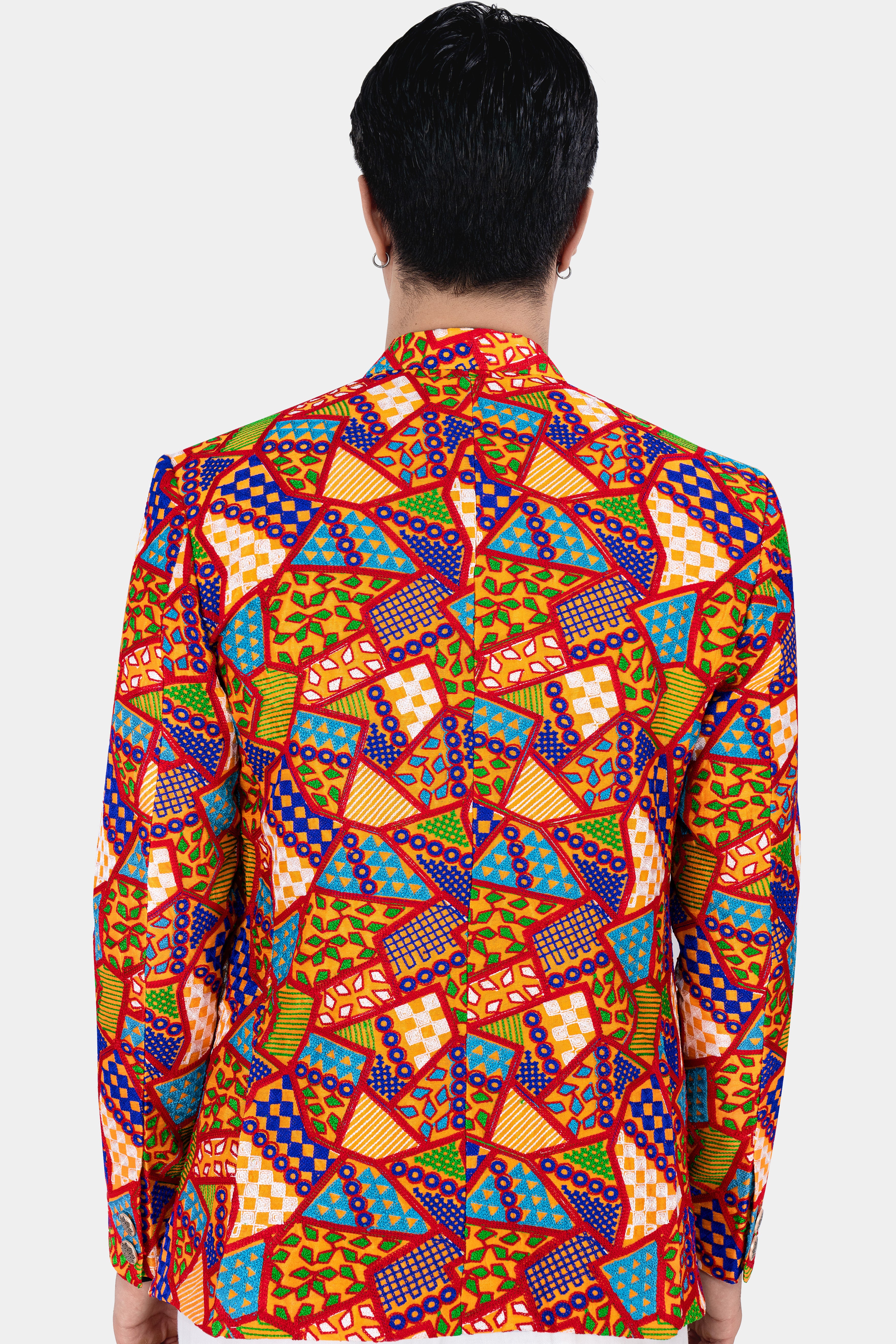 Carmine Red with Amber Yellow Multicolour Cotton Thread Embroidered Bandhgala Designer Blazer BL2882-BG-36, BL2882-BG-38, BL2882-BG-40, BL2882-BG-42, BL2882-BG-44, BL2882-BG-46, BL2882-BG-48, BL2882-BG-50, BL2882-BG-82, BL2882-BG-54, BL2882-BG-56, BL2882-BG-58, BL2882-BG-60