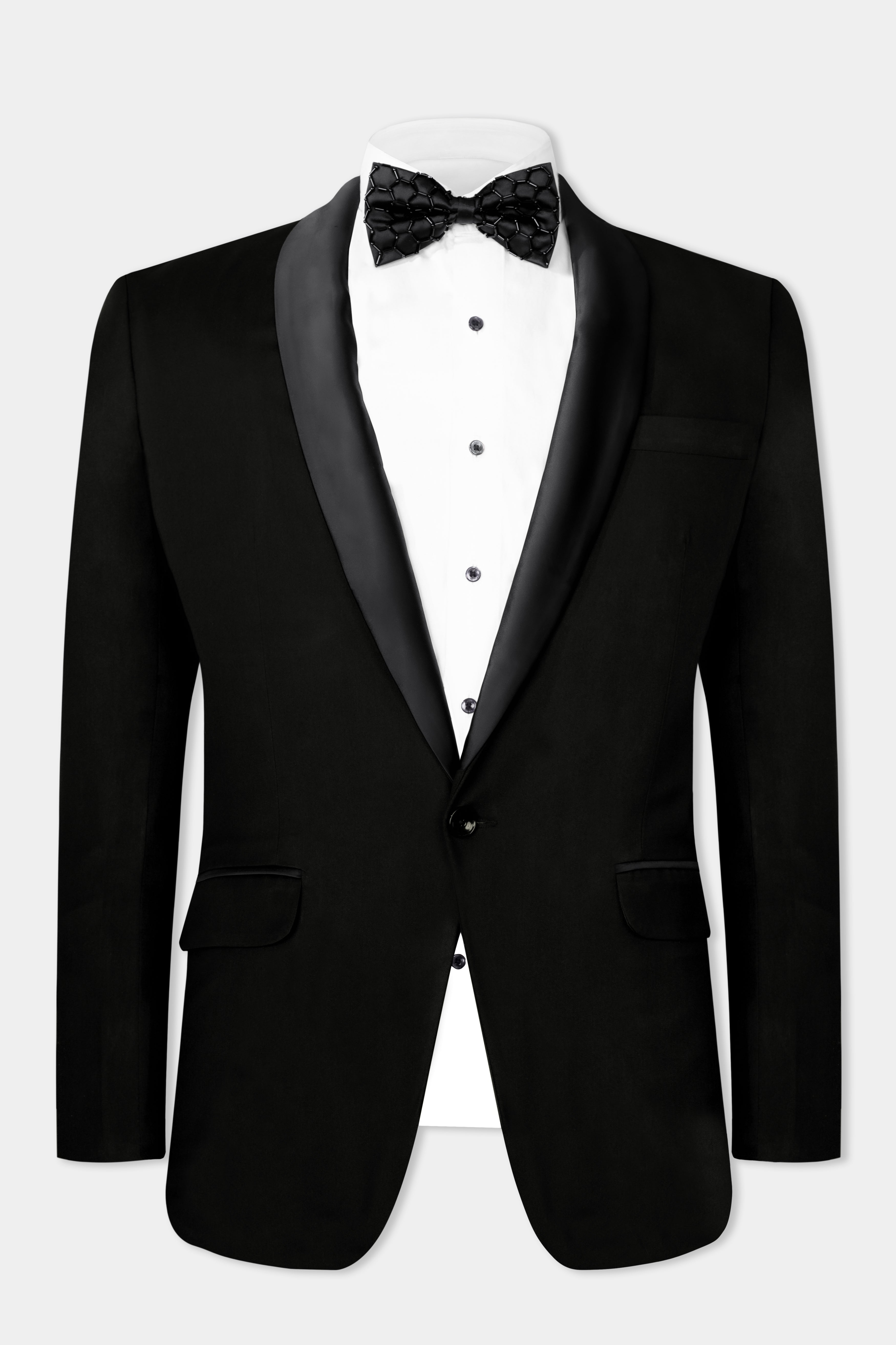 Jade Black Wool Rich Tuxedo Blazer BL2892-BKL-36, BL2892-BKL-38, BL2892-BKL-40, BL2892-BKL-42, BL2892-BKL-44, BL2892-BKL-46, BL2892-BKL-48, BL2892-BKL-50, BL2892-BKL-52, BL2892-BKL-54, BL2892-BKL-56, BL2892-BKL-58, BL2892-BKL-60